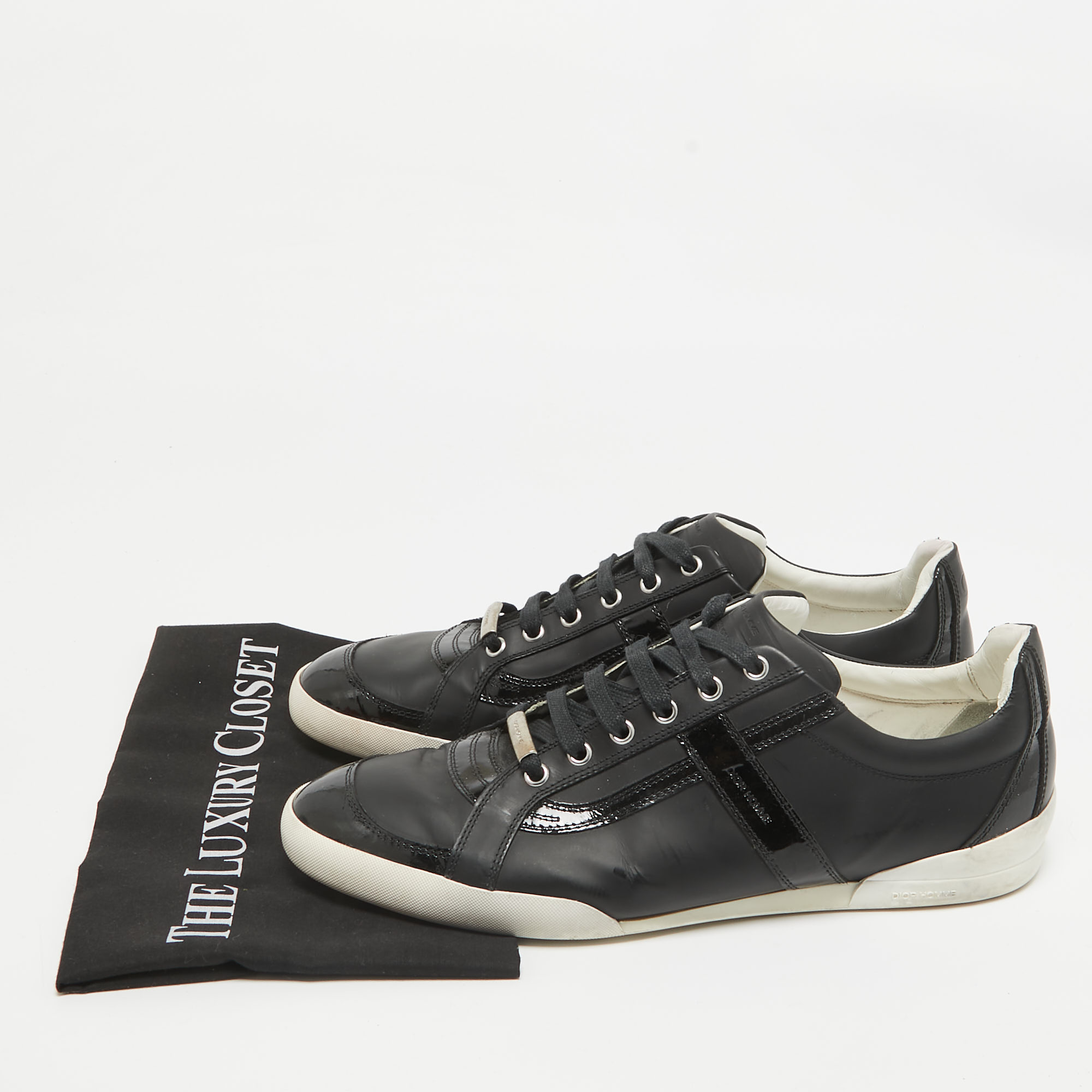 Dior Homme Black Patent And Leather Low Top Sneakers Size 43