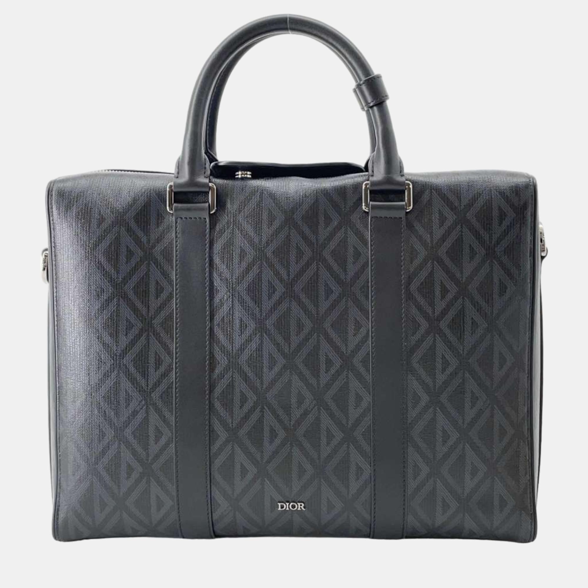 Dior black diamond canvas briefcase