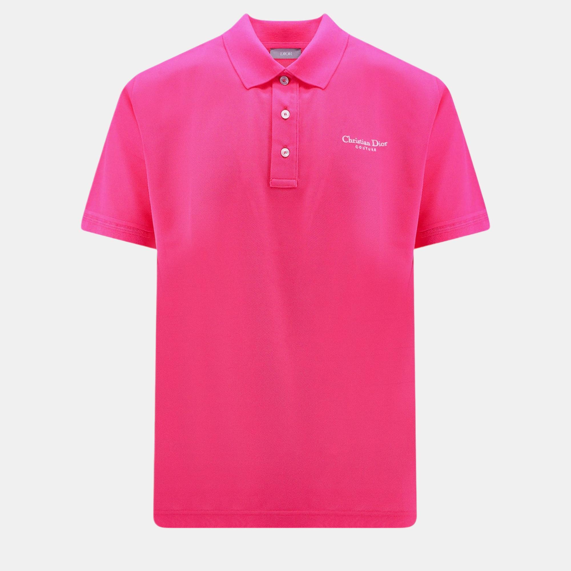 Dior Pink Embroidered Logo Polo Shirt L