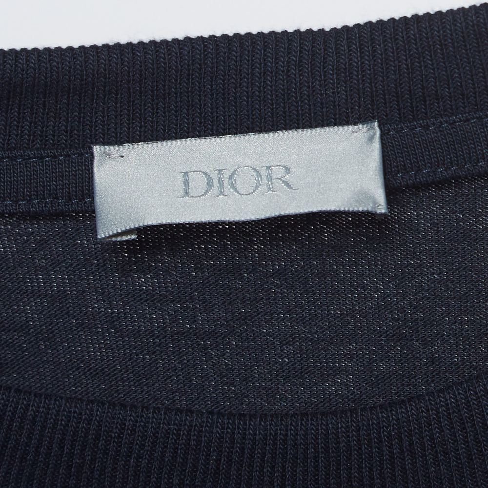 Dior Homme X Air Jordan Navy Blue Embroidered Cotton Half Sleeve T-Shirt M