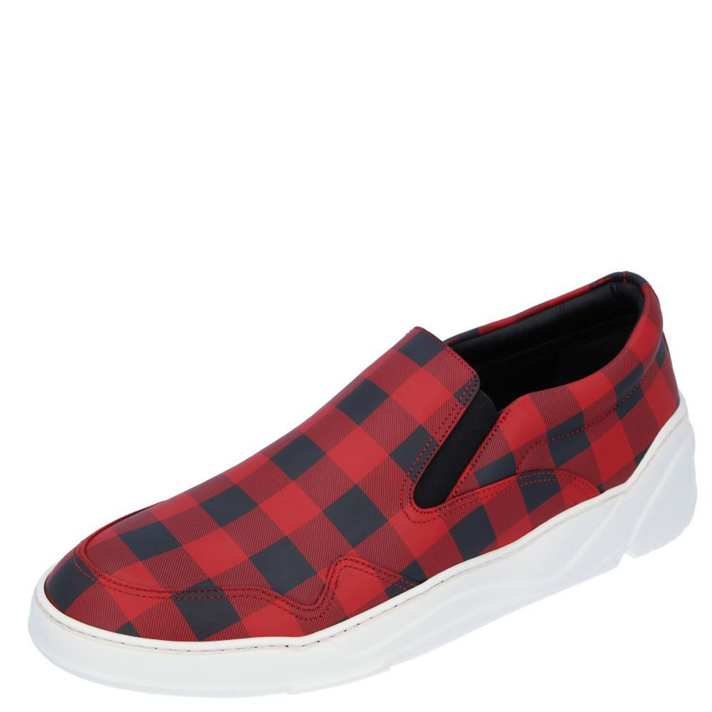 Dior Red Leather Check Slip-on Sneakers Size EU 43
