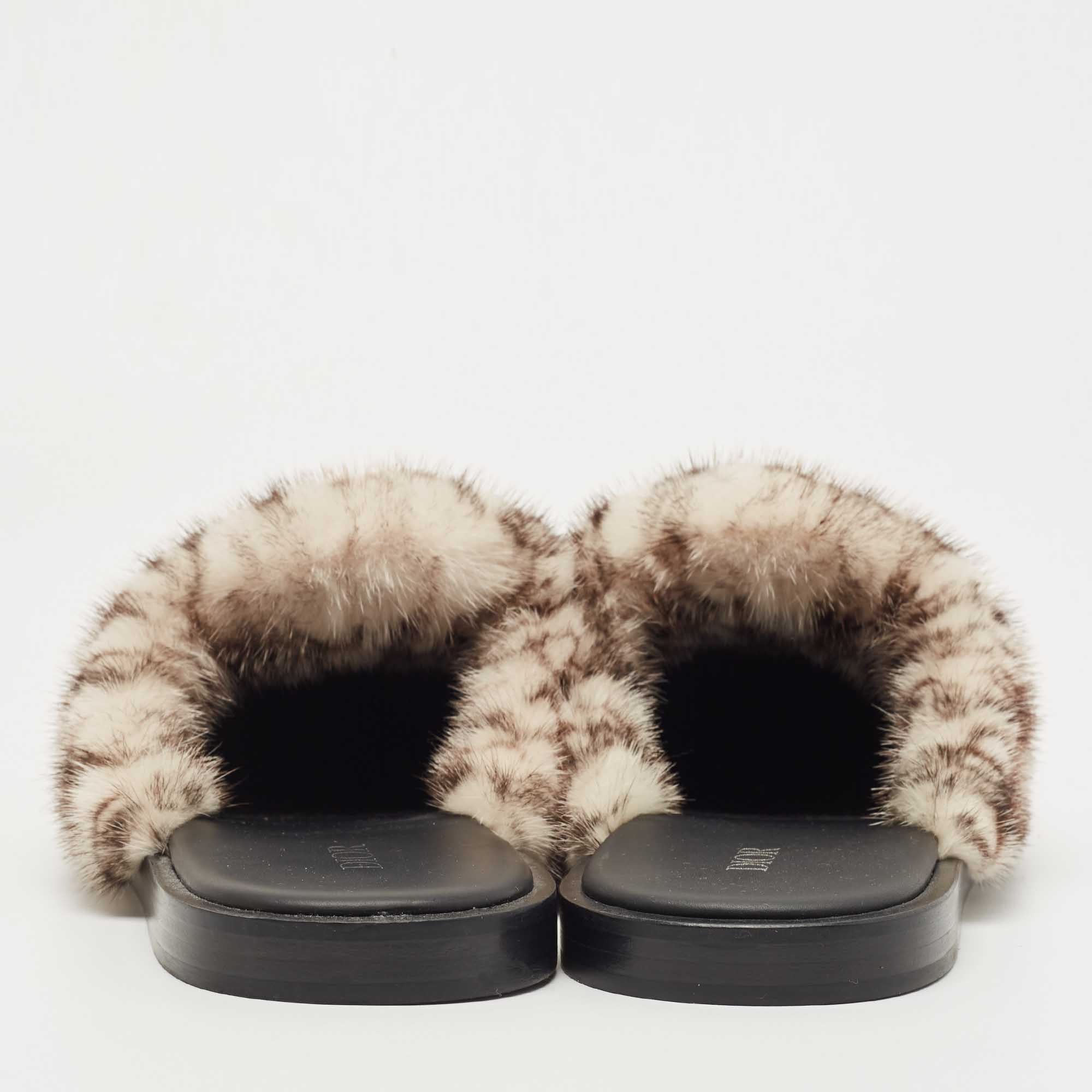 Dior Beige/White Fur Mink Mules Size 42