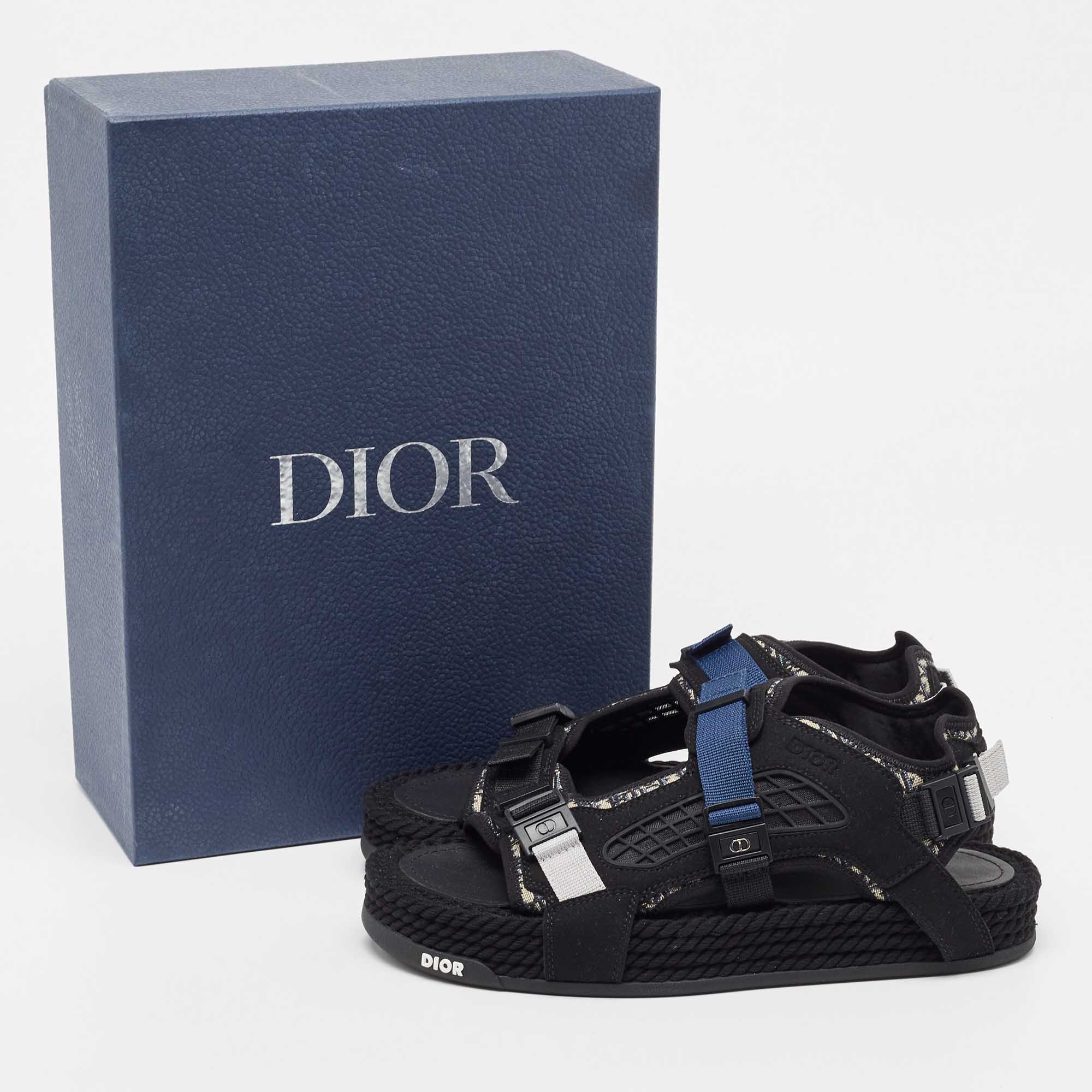 DIOR Black/Blue Jacquard Atlas Sandals Size 41