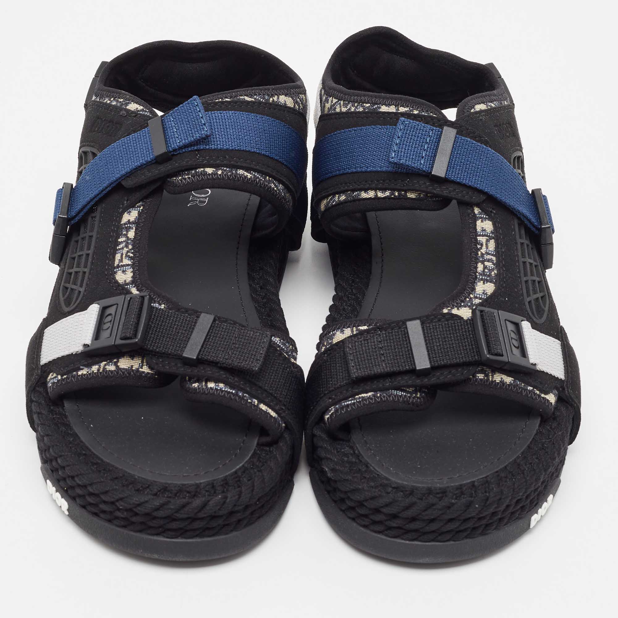 DIOR Black/Blue Jacquard Atlas Sandals Size 41