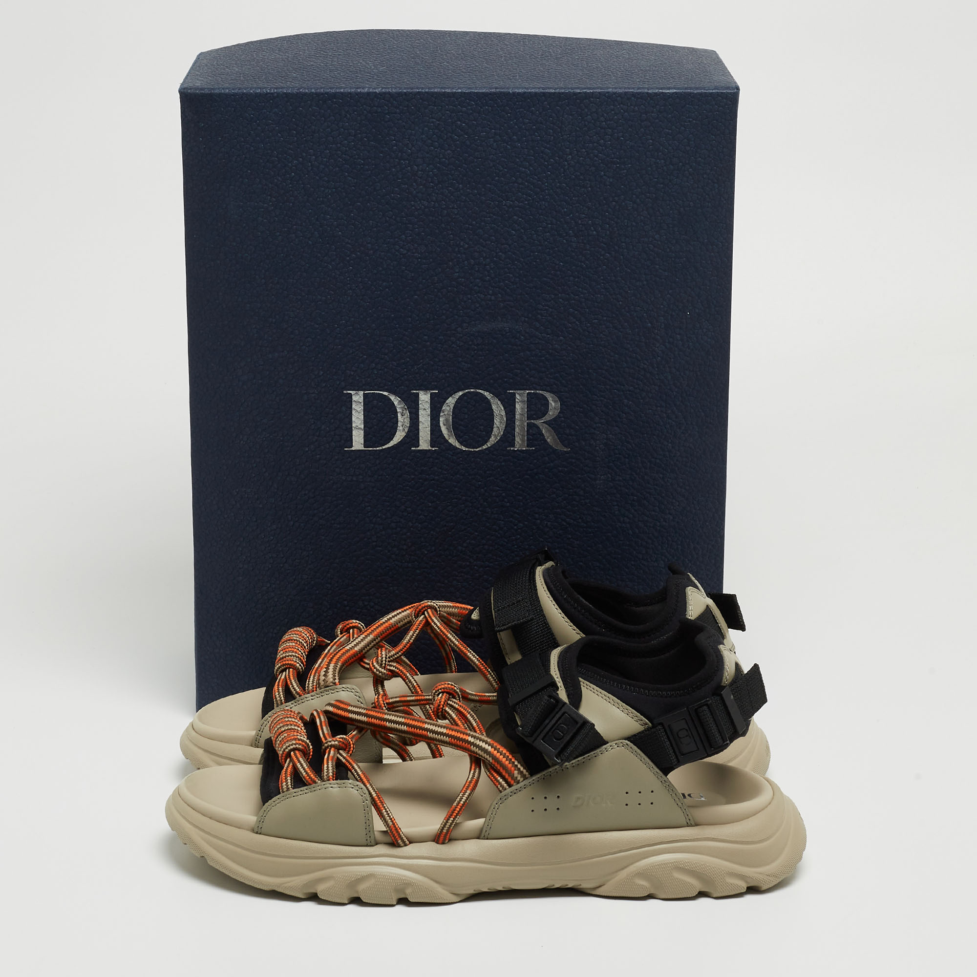 Dior Grey Leather H-Town Singblack Sandals Size 42