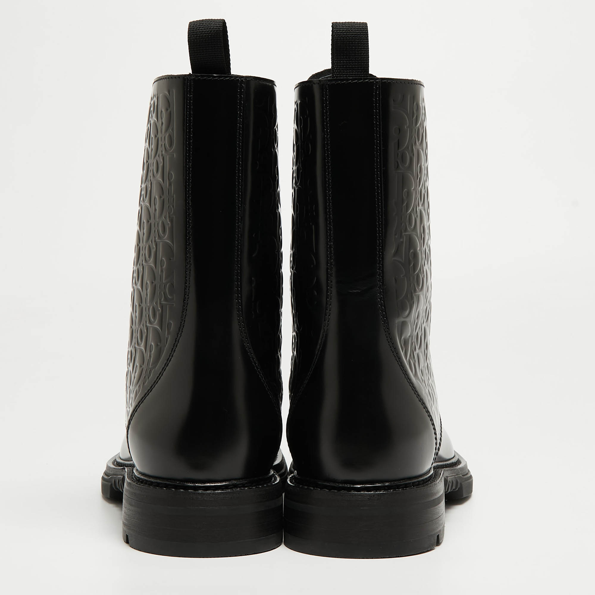 Dior Black Oblique Embossed Leather Explorer II Combat Boots Size 45