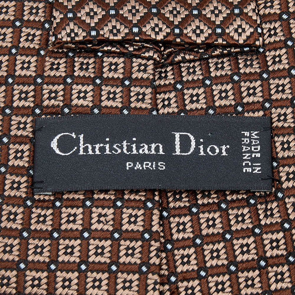 Christian Dior Brown Square Patterned Silk Jacquard Tie
