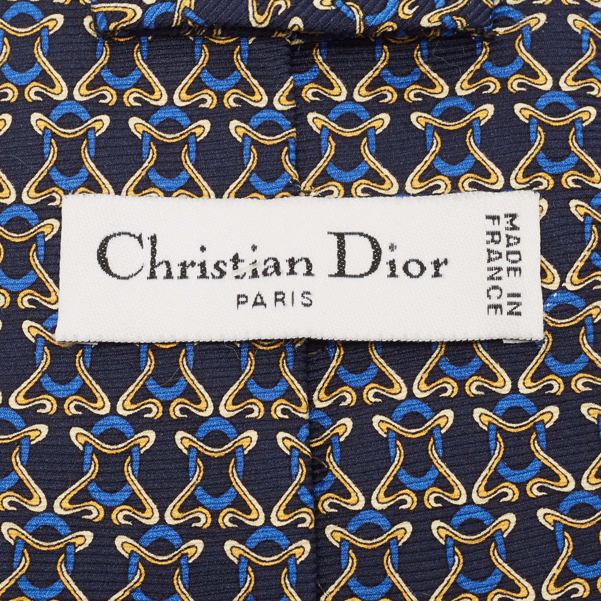 Christian Dior Navy Blue Printed Silk Tie