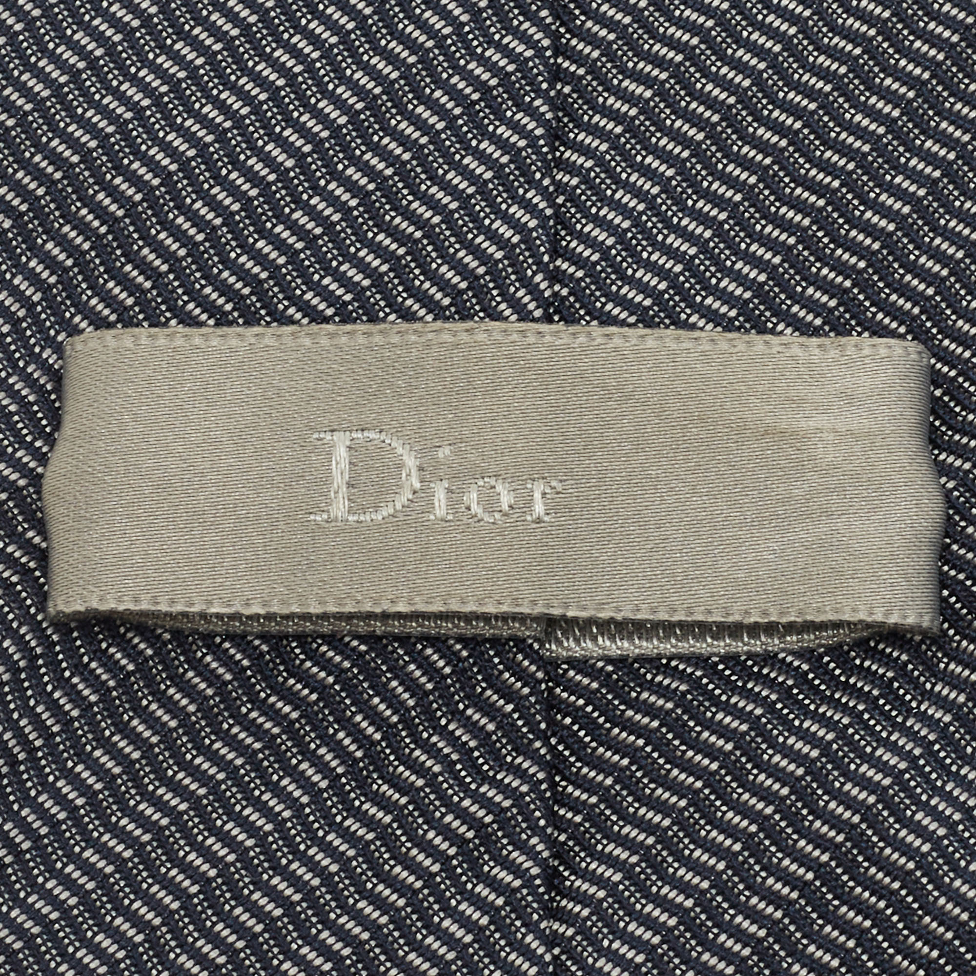 Dior Homme Navy Blue Zig Zag Pattern Silk Tie