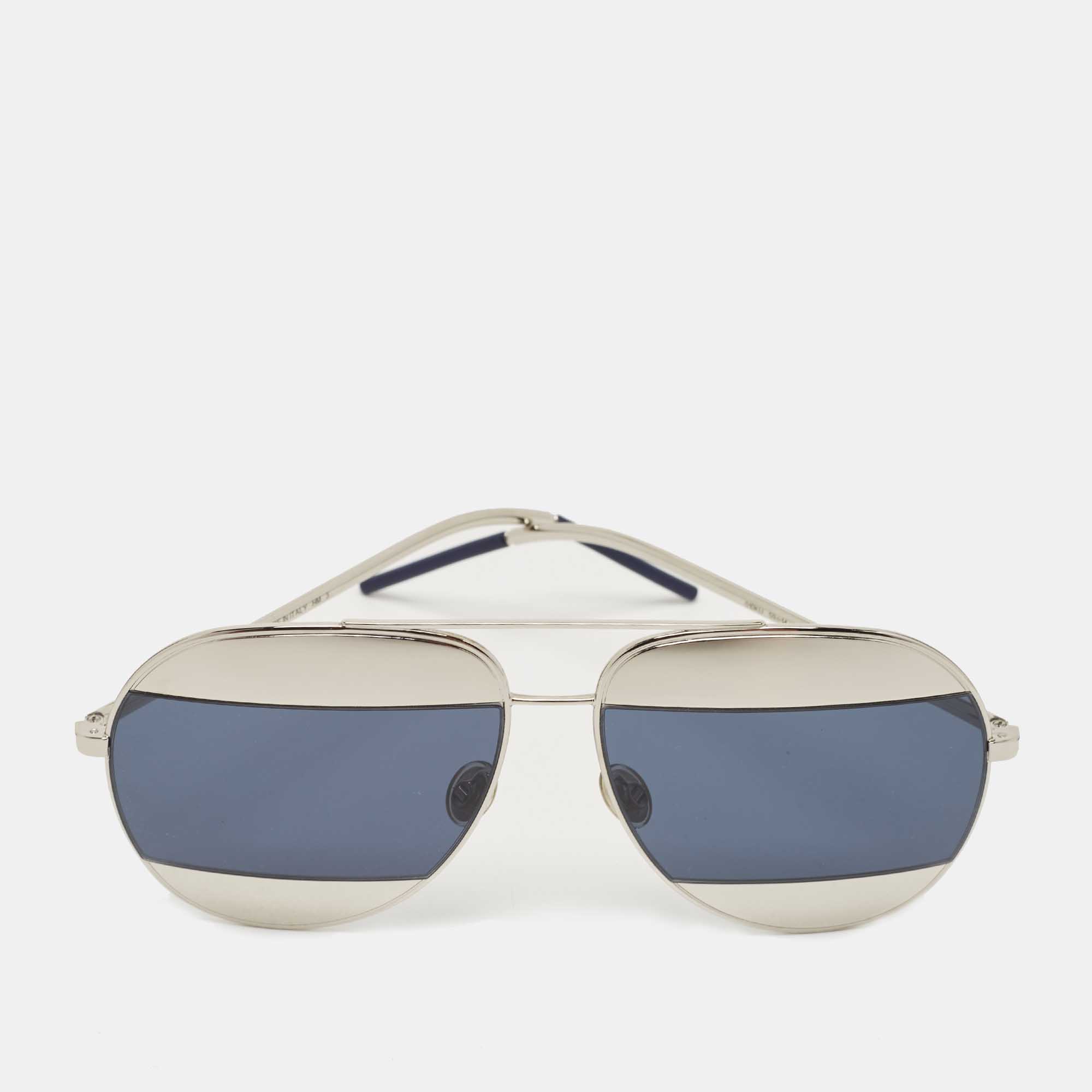 Dior Silver/Blue 010KU Split1 Aviator Sunglasses