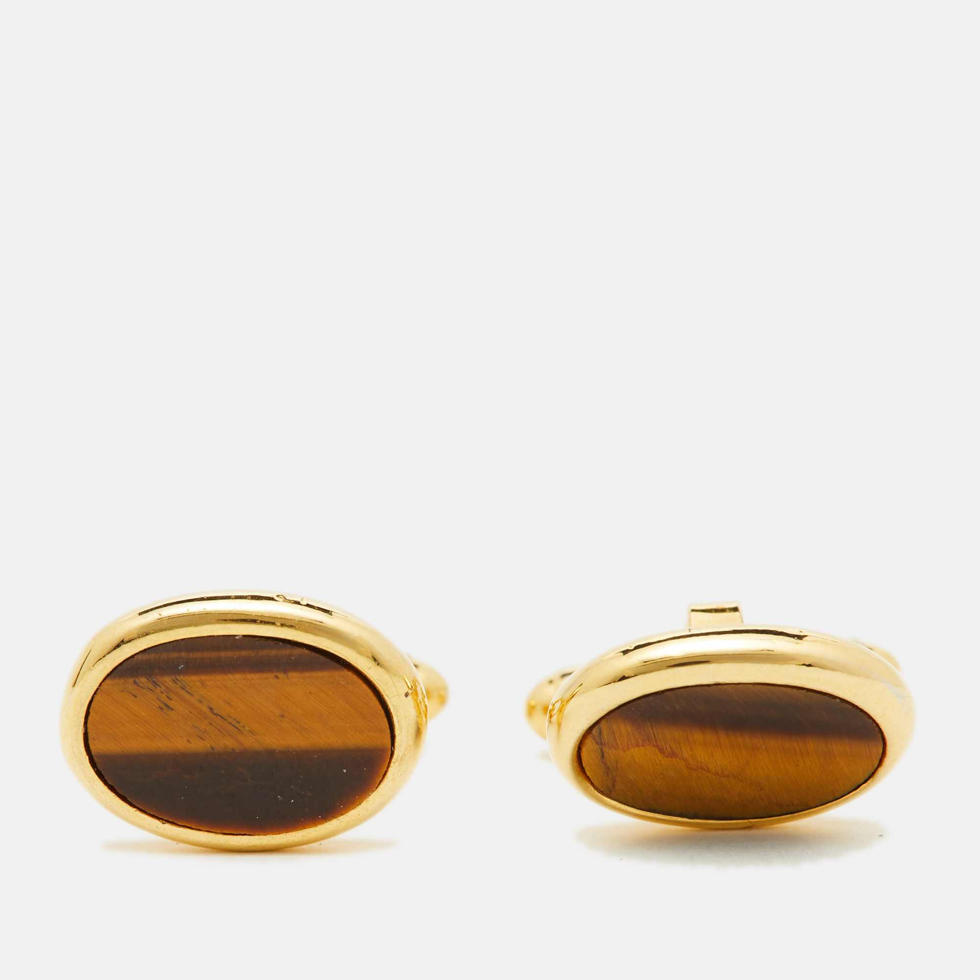 Dior Vintage Tiger's Eye Gold Tone Oval Cufflinks