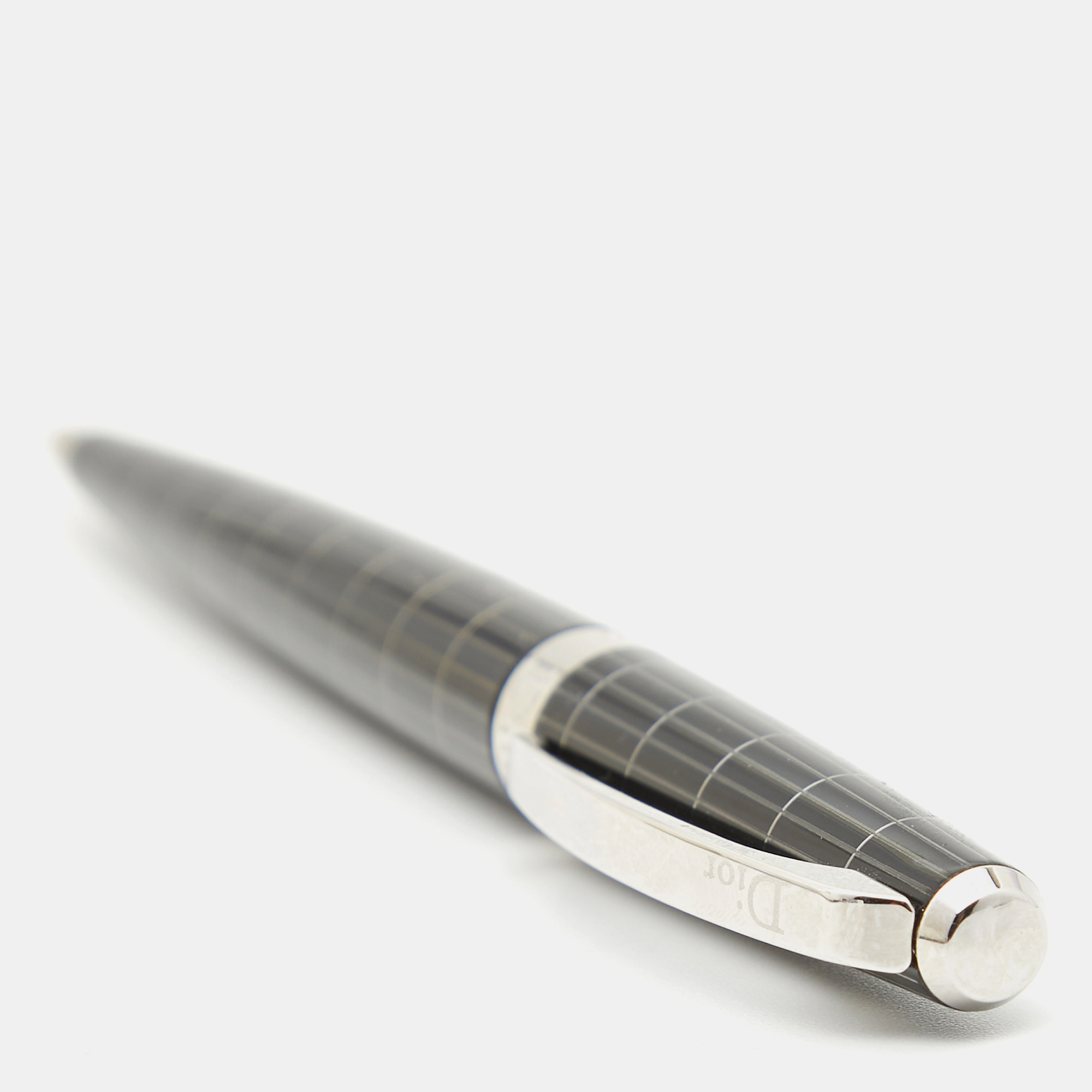 Dior Black Composite Grid Silver Tone Ballpoint Pen