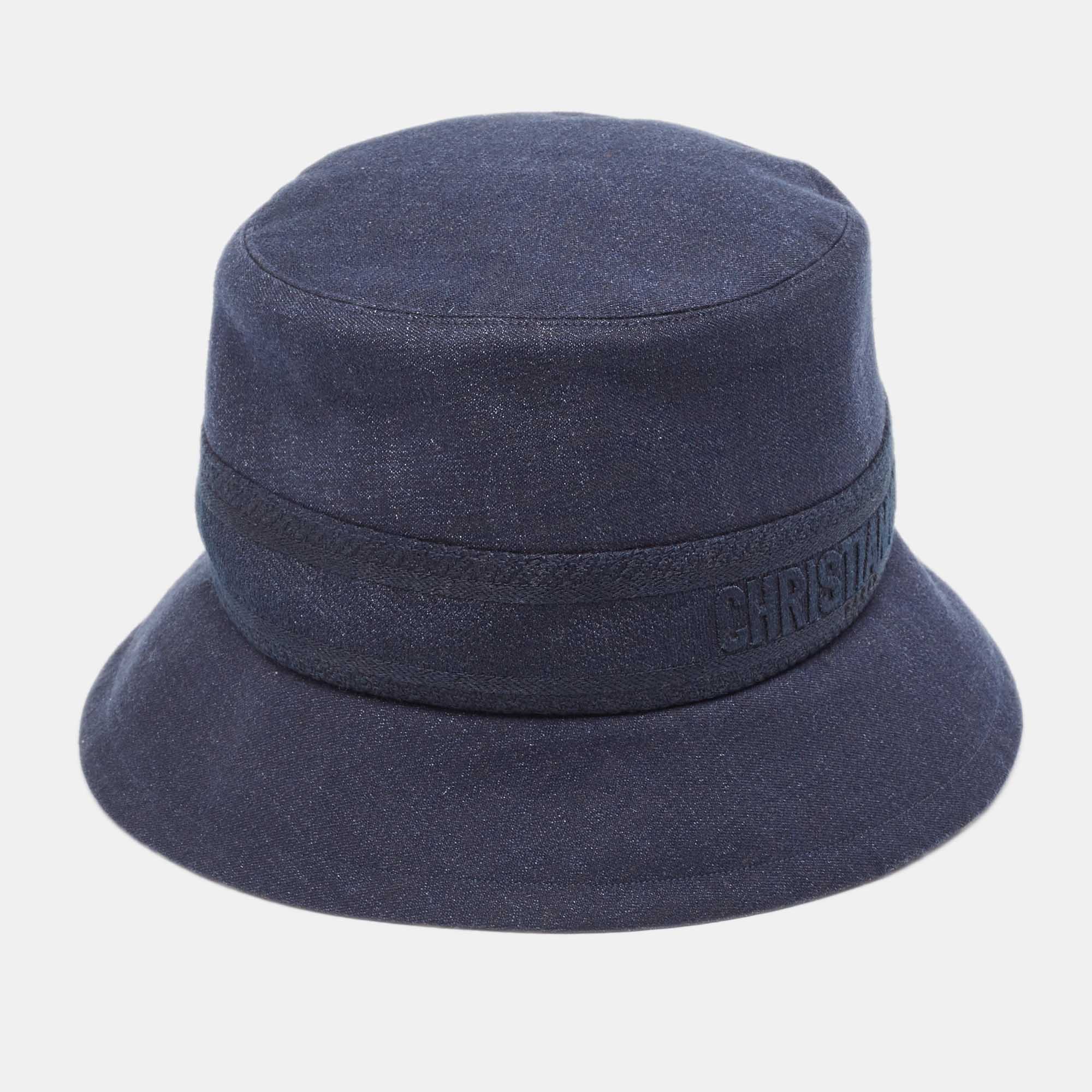 Dior Navy Blue Denim Oblique Bucket Hat Size 58