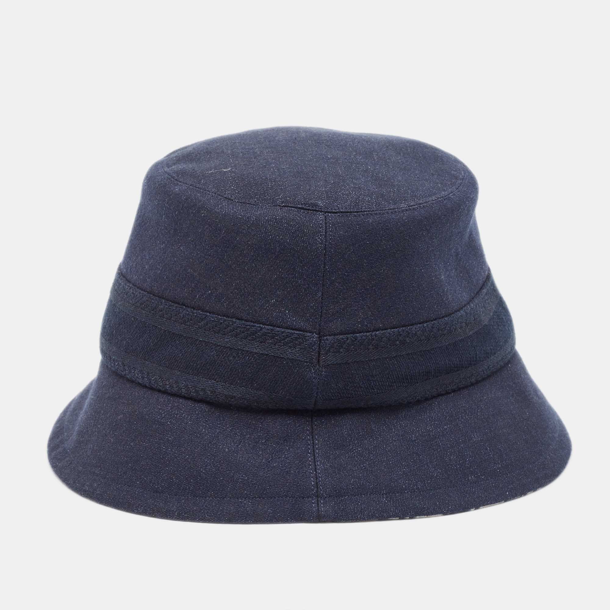 Dior Navy Blue Denim Oblique Bucket Hat Size 58