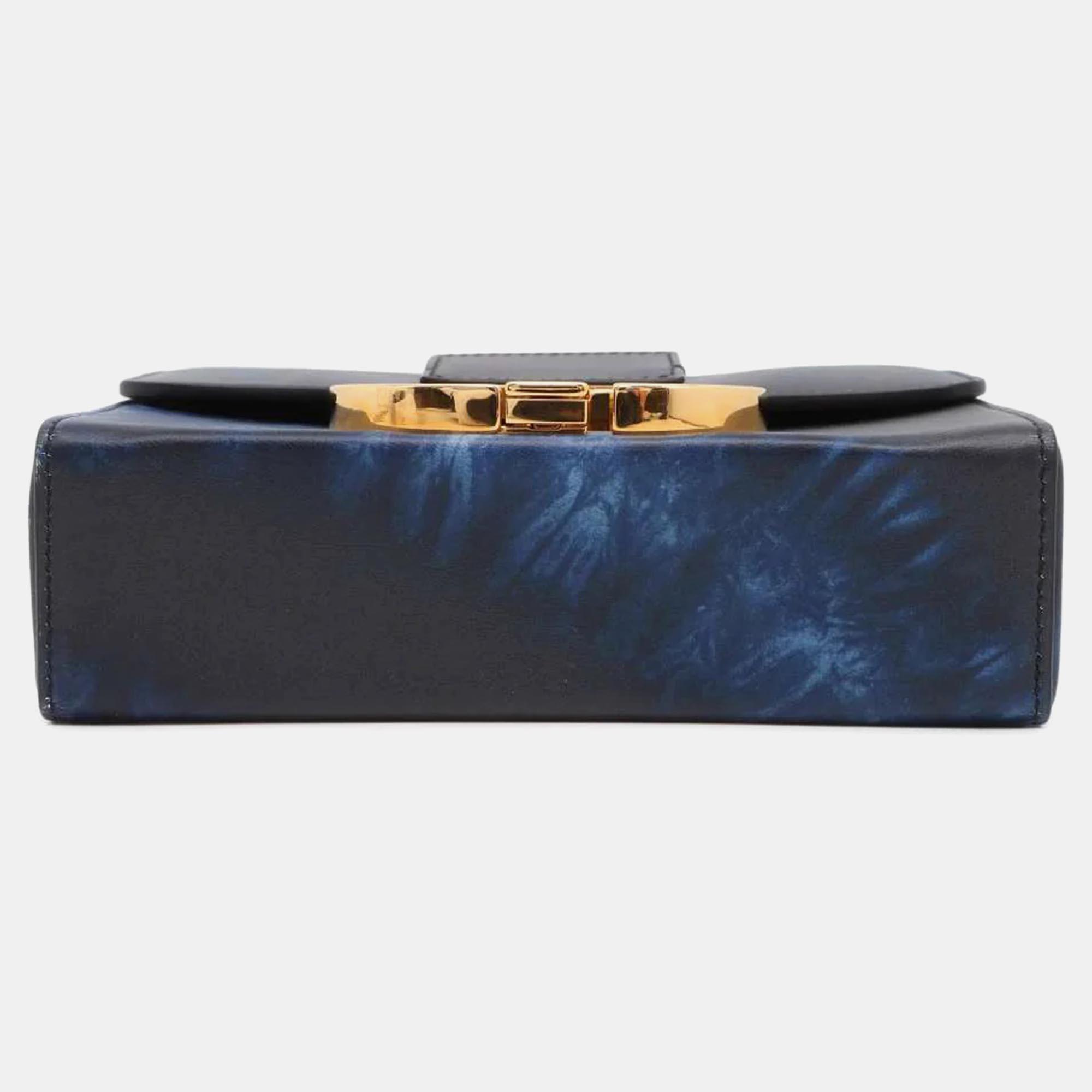 Dior Blue Leather Graphic Print 30 Montaigne Box Bag