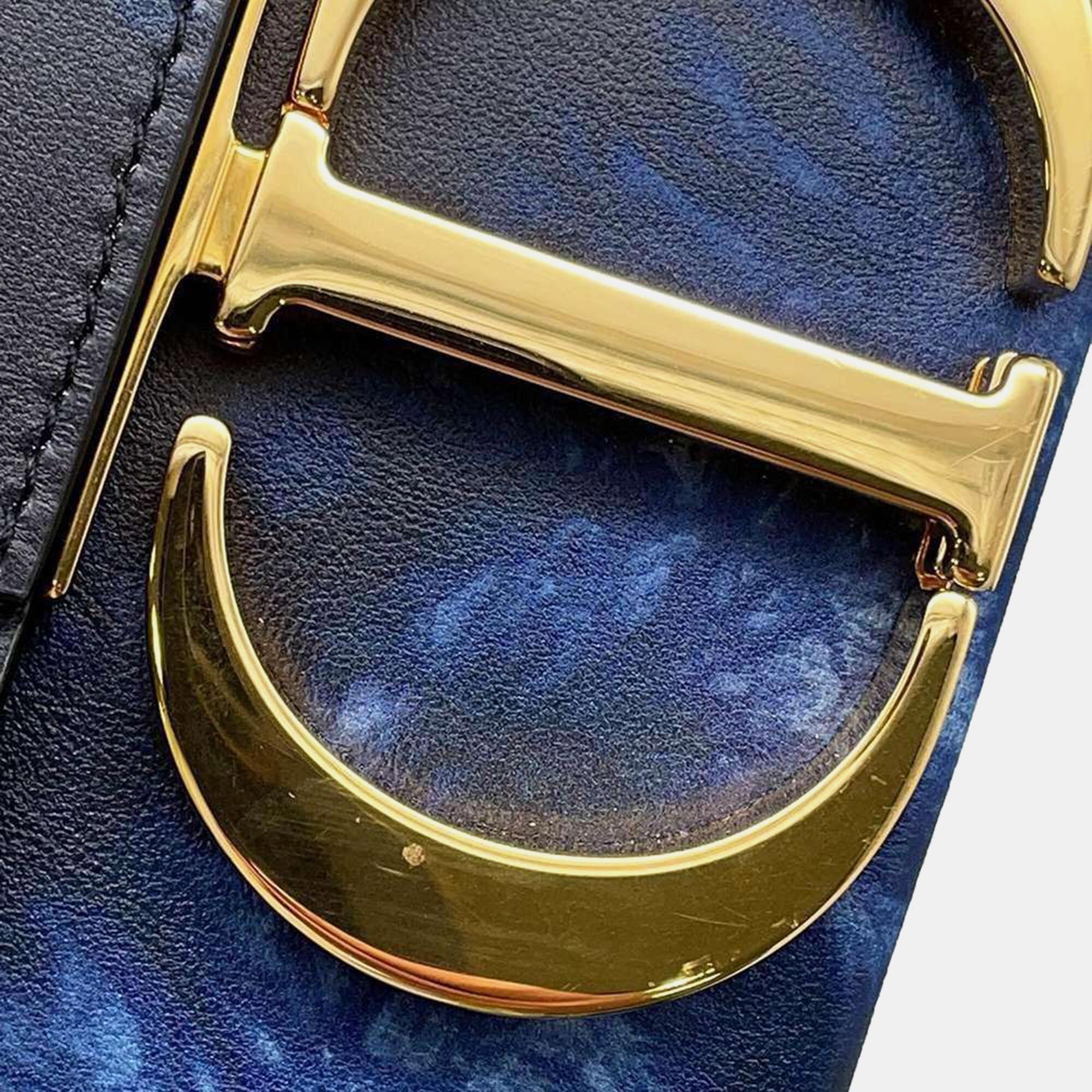 Dior Blue Leather Graphic Print 30 Montaigne Box Bag