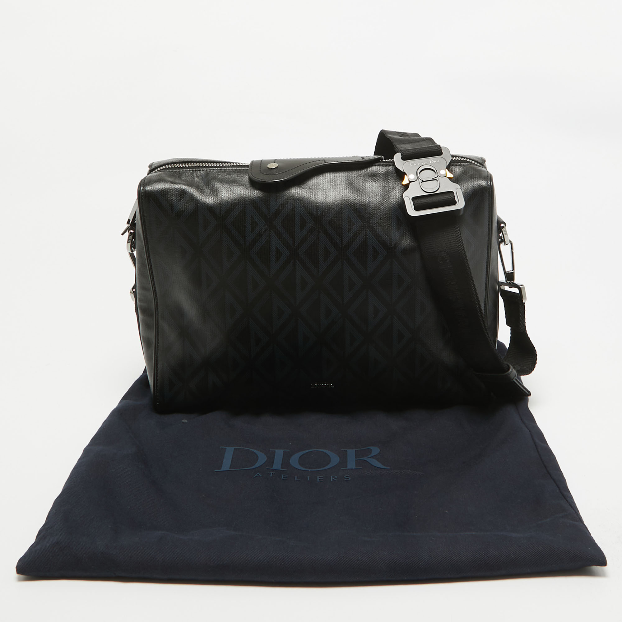 Dior Black CD Diamond Print Coated Canvas And Leather Lingot Messenger Bag