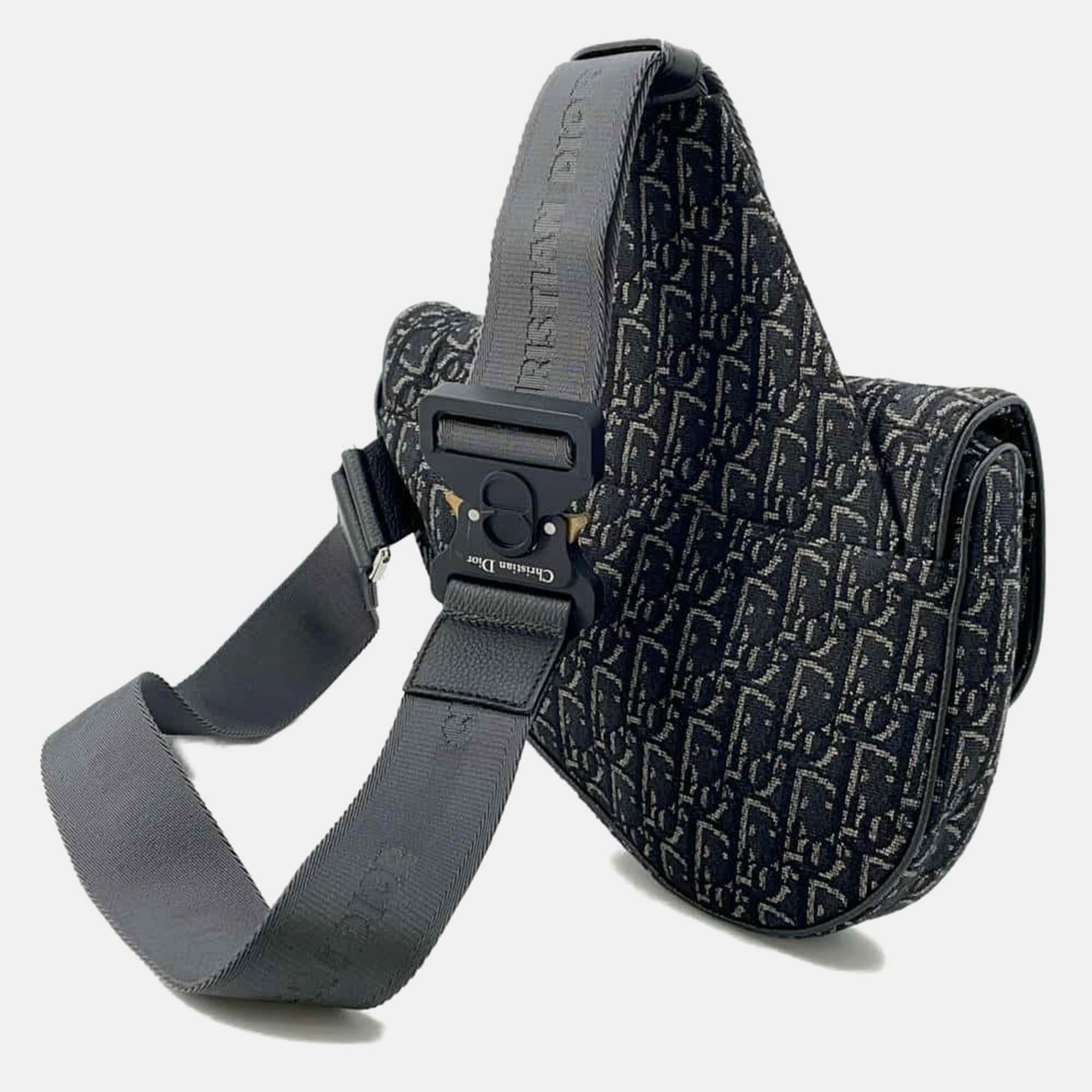 Dior Black Canvas Leather Oblique Saddle Bag