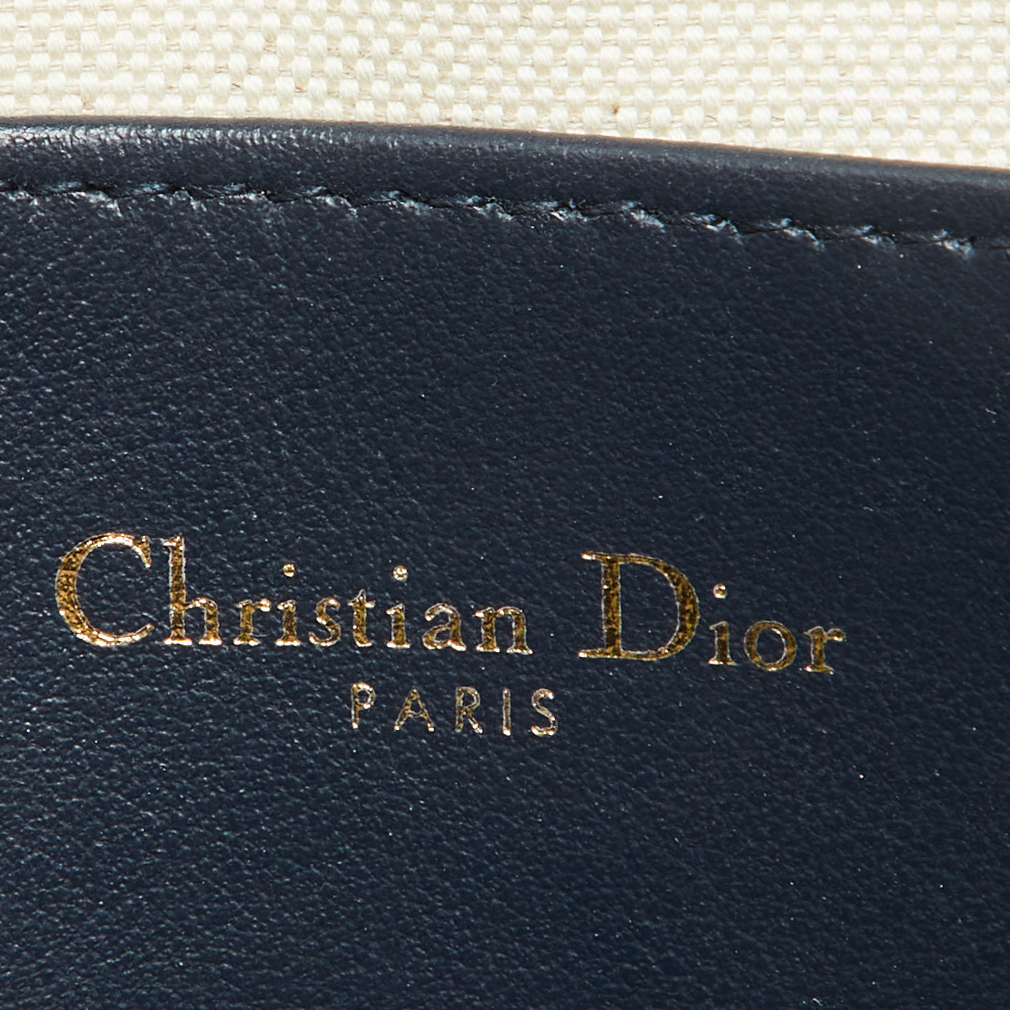 Dior Navy Blue/White Leather Logo Vibe Zip Clutch