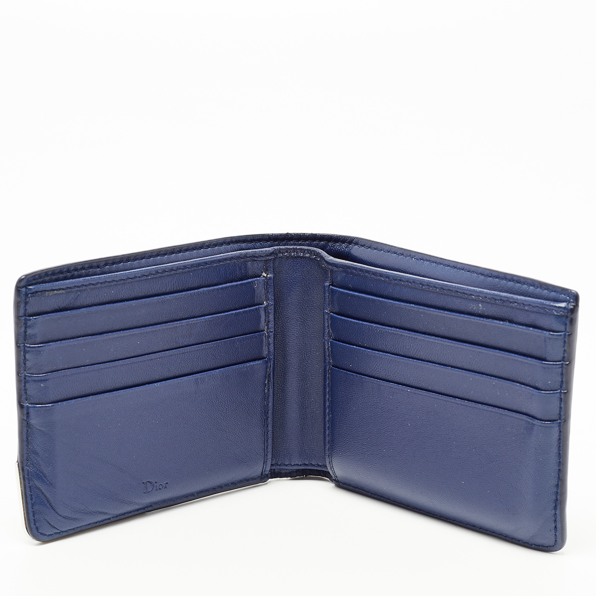Dior Navy Blue Watersnake Leather Metal Edge Bifold Wallet
