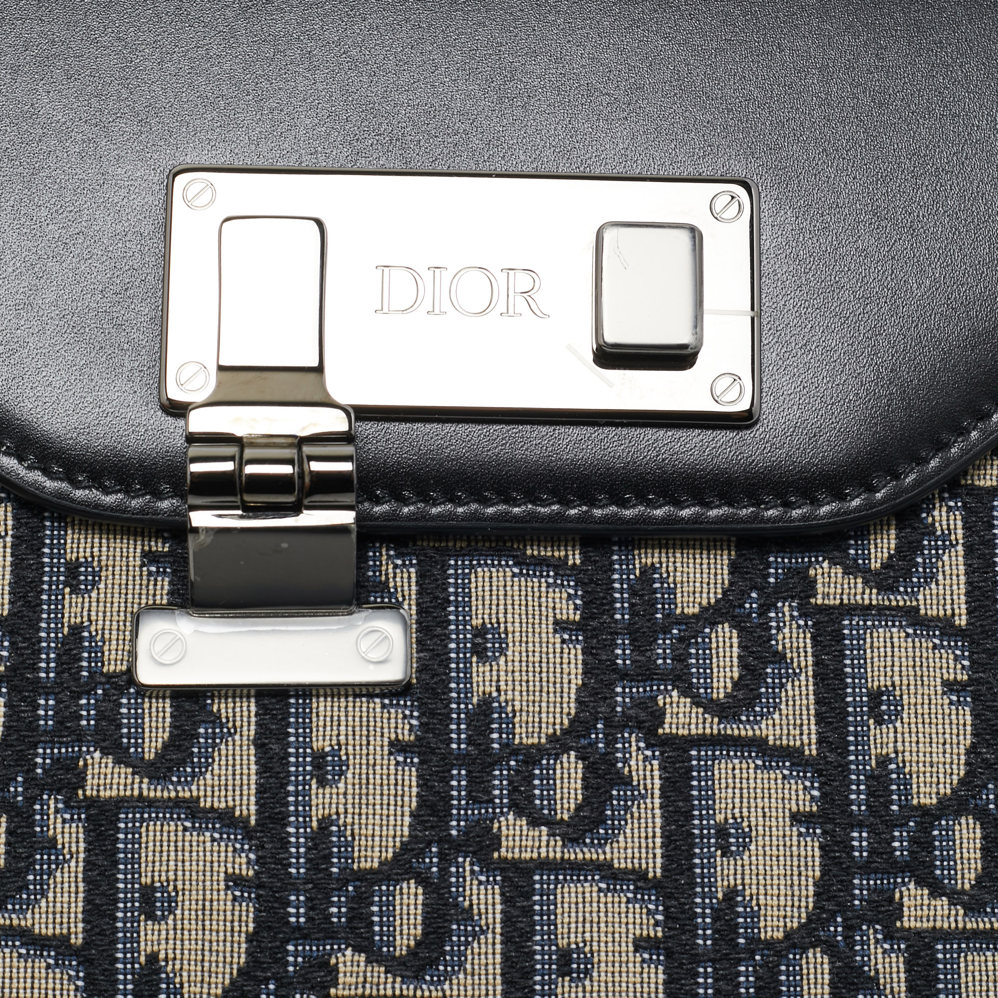 Dior Black/Blue Oblique Canvas And Leather Lock Messenger Bag