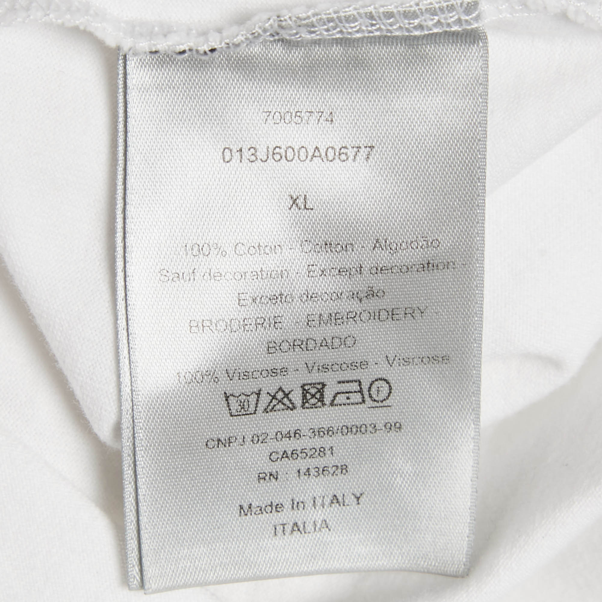 Dior White Logo Embroidered Cotton Half Sleeve T-Shirt XL