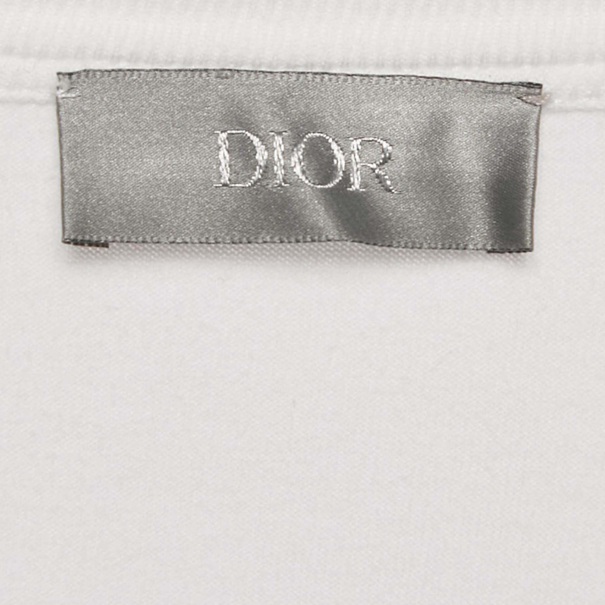 Dior White Logo Embroidered Cotton Half Sleeve T-Shirt XL