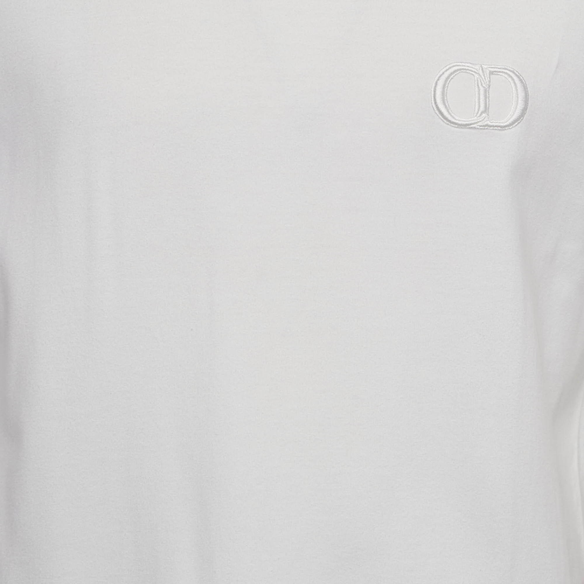 Dior White Logo Embroidered Cotton Half Sleeve T-Shirt XL