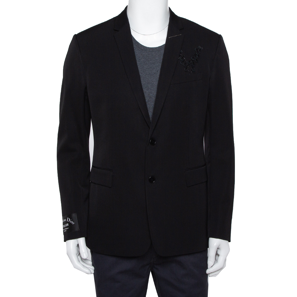 Dior Homme Black Wool Embellished Button Front Blazer XL