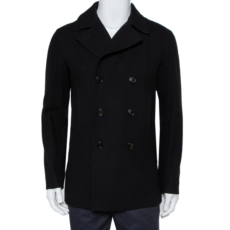 Dior Homme Black Wool Double Breasted Short Coat M