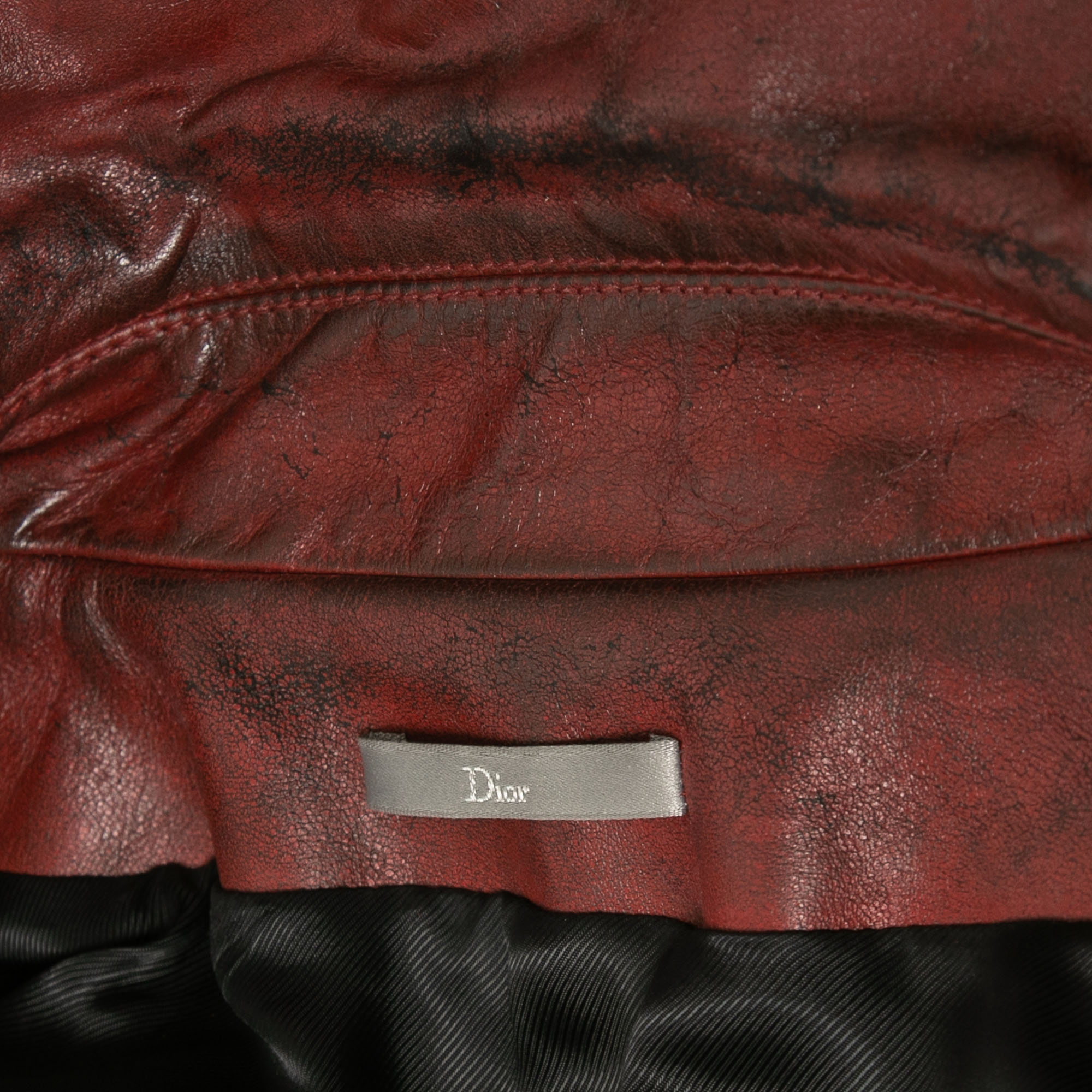 Dior Red Distressed Leather Moto Jacket M