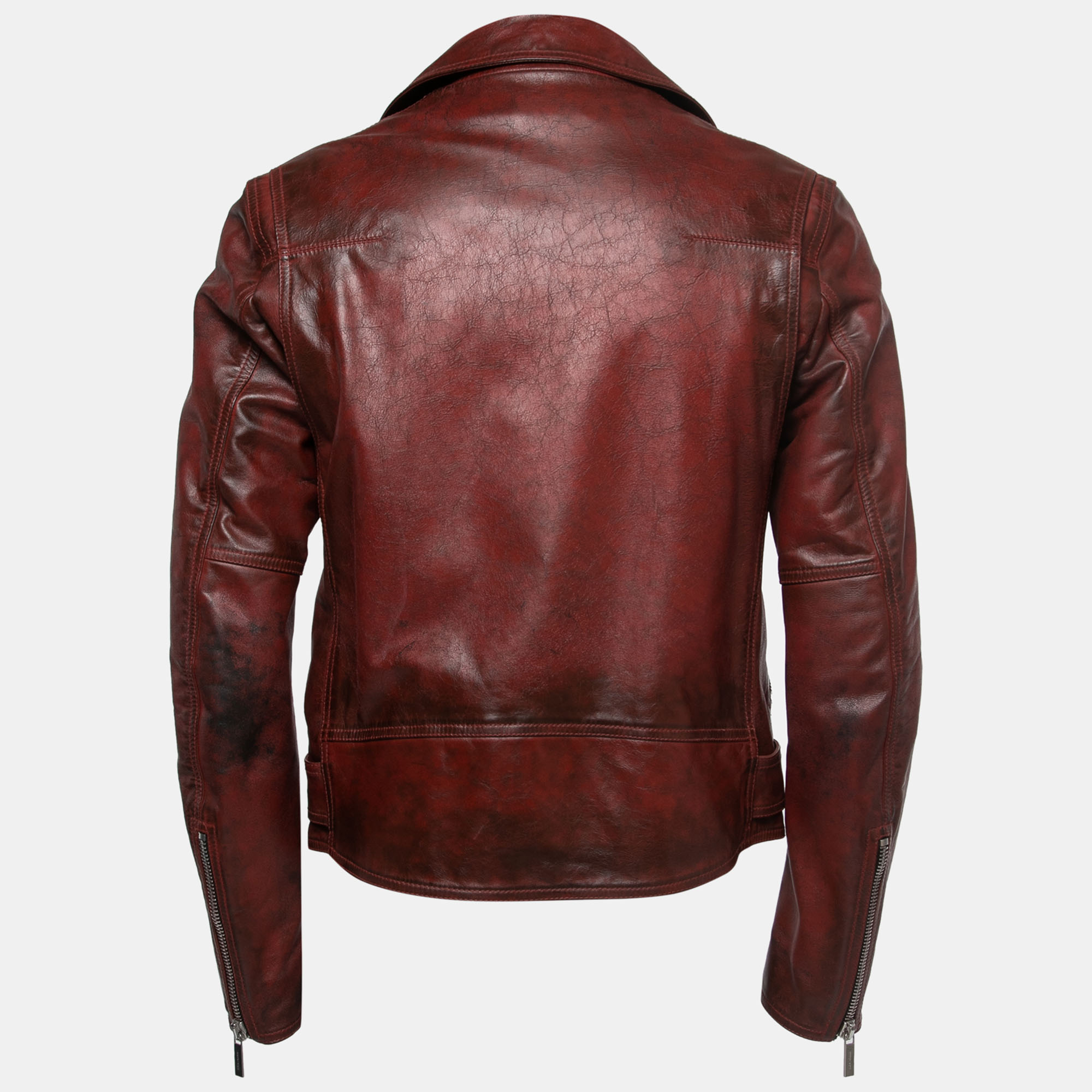 Dior Red Distressed Leather Moto Jacket M