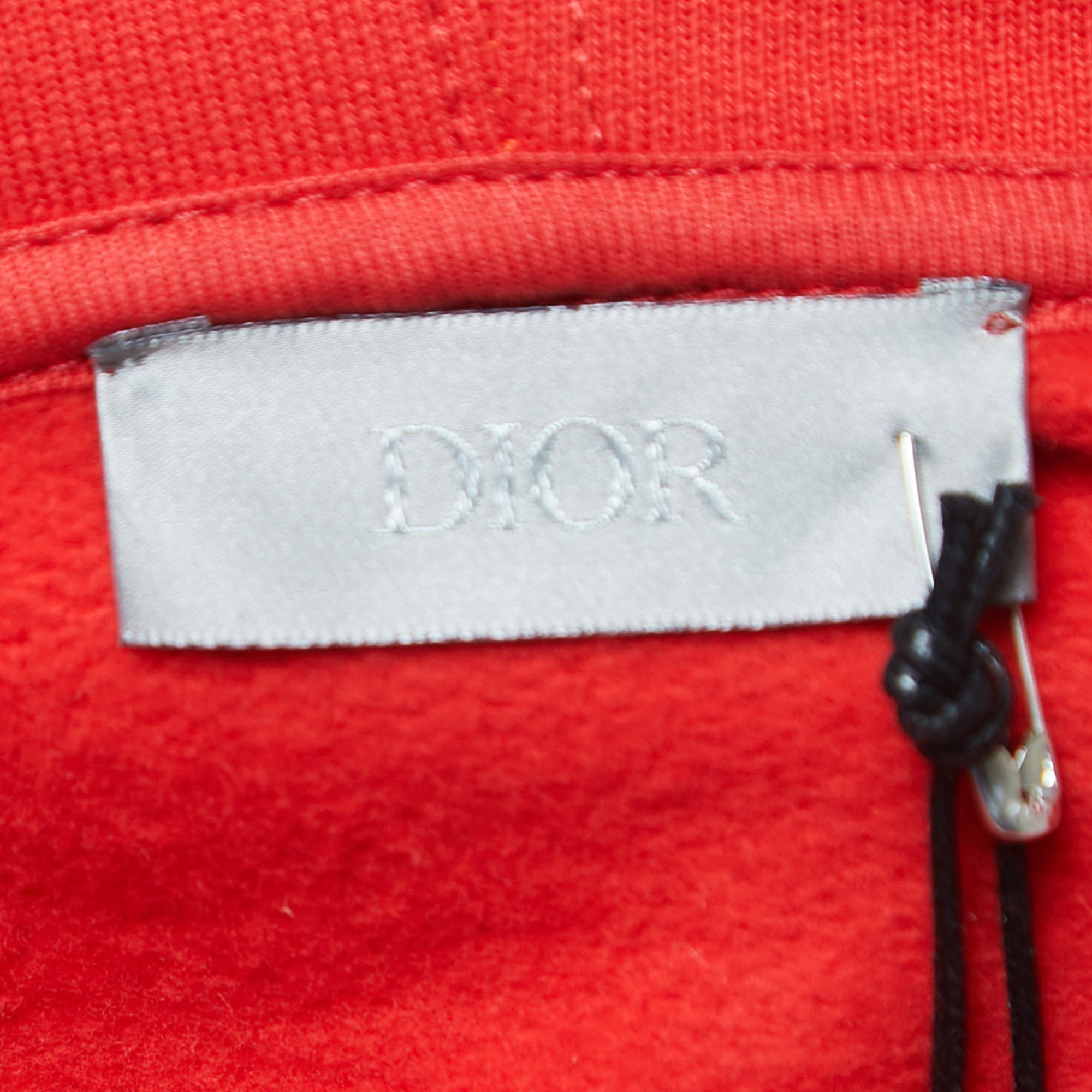 Dior Red Logo Embroidered Cotton Hoodie S
