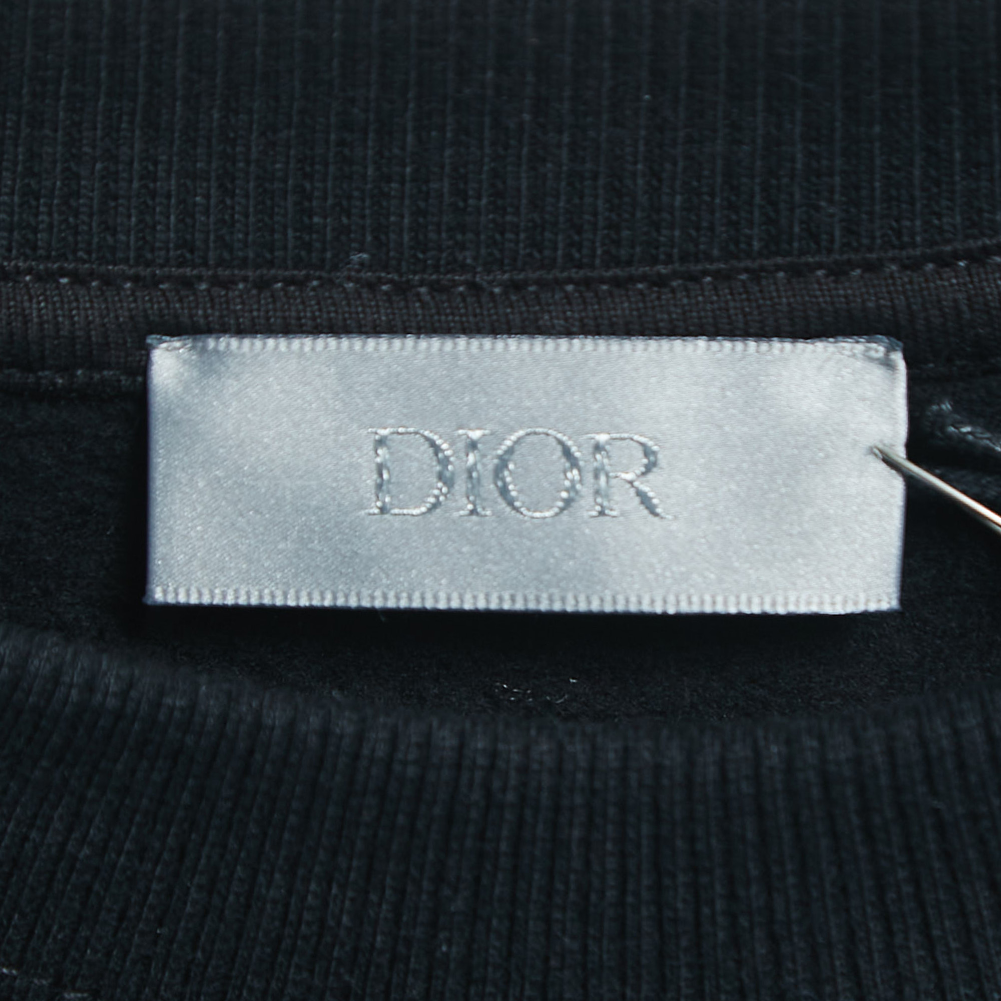 Dior Black Logo Embroidered Cotton Crew Neck Sweatshirt S