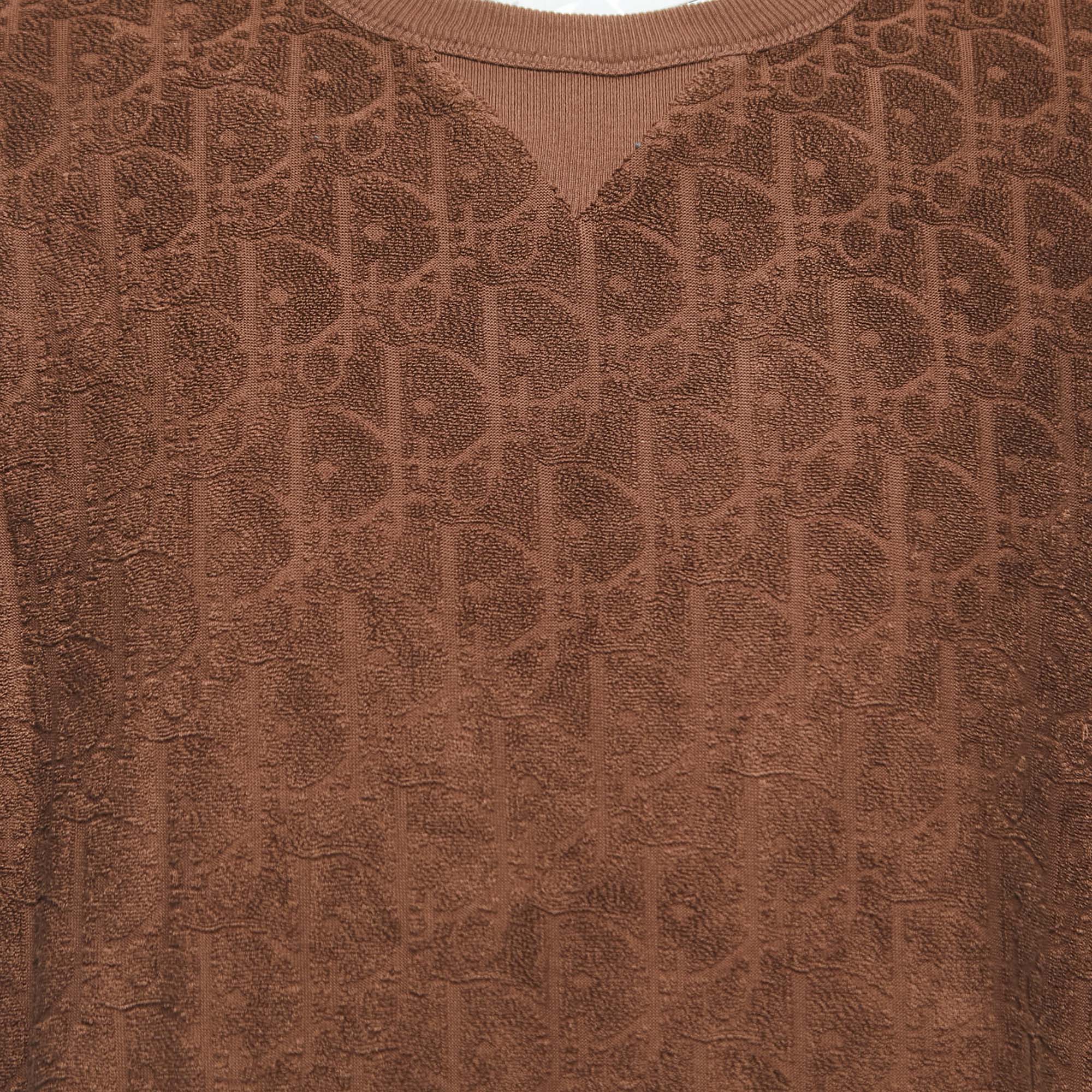 Dior Brown Oblique Jacquard Terry Cotton Relaxed Fit T-Shirt L