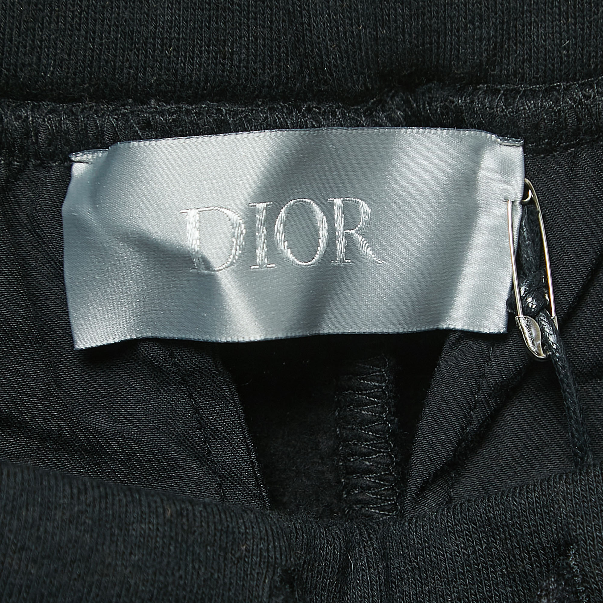 Dior Black Cotton Blend Knit Drawstring Joggers M