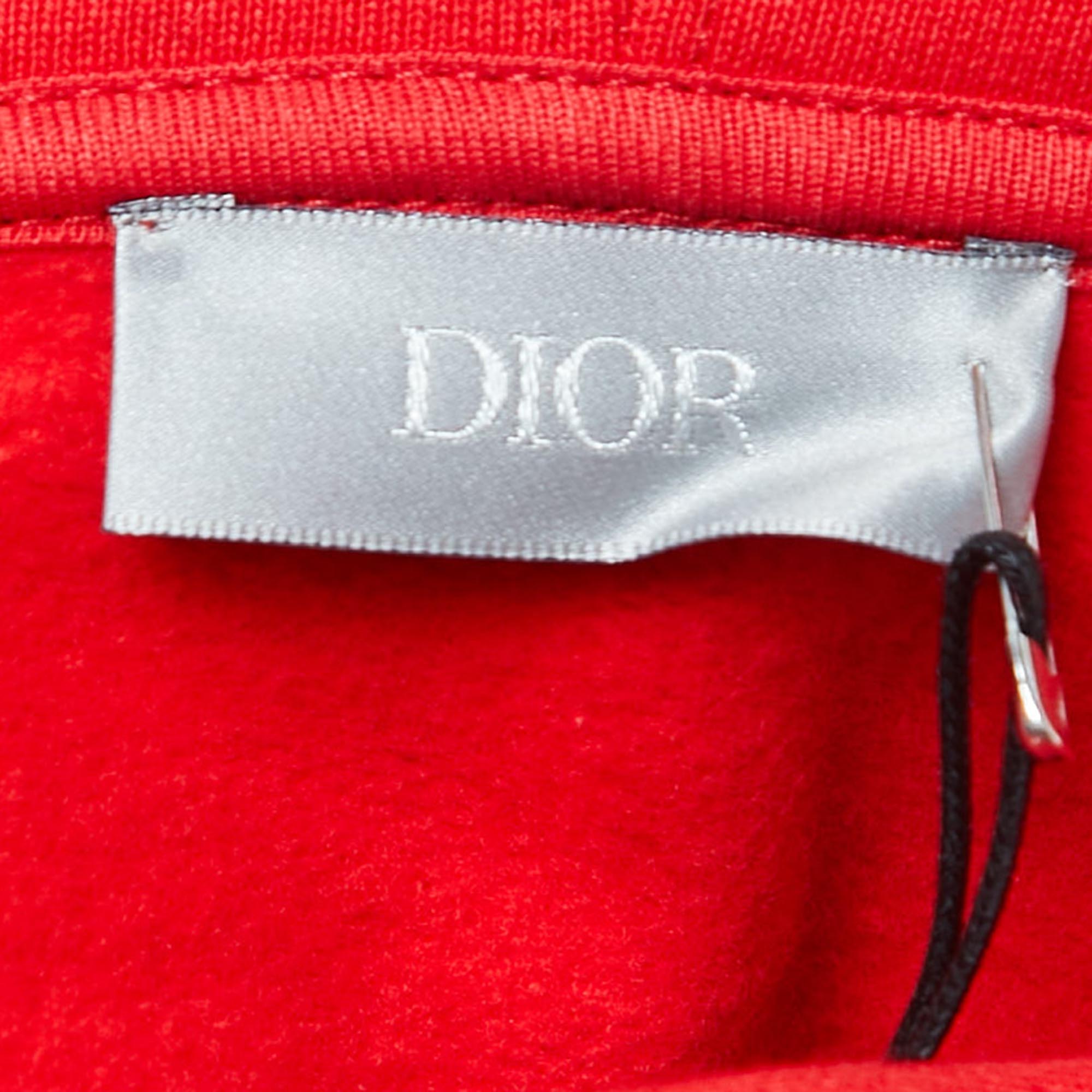 Dior Red Logo Embroidered Cotton Hoodie L
