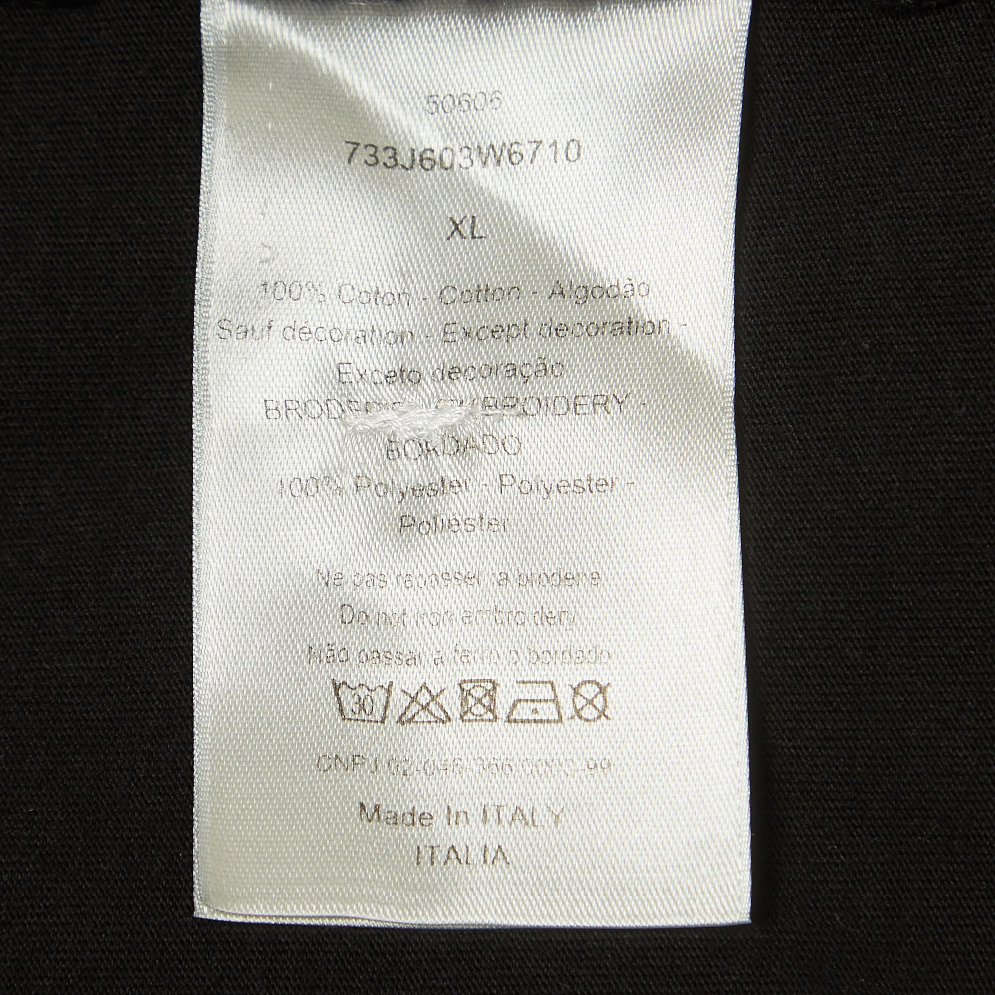 Dior Homme Black Logo Embroidered Cotton Half Sleeve T-Shirt XL