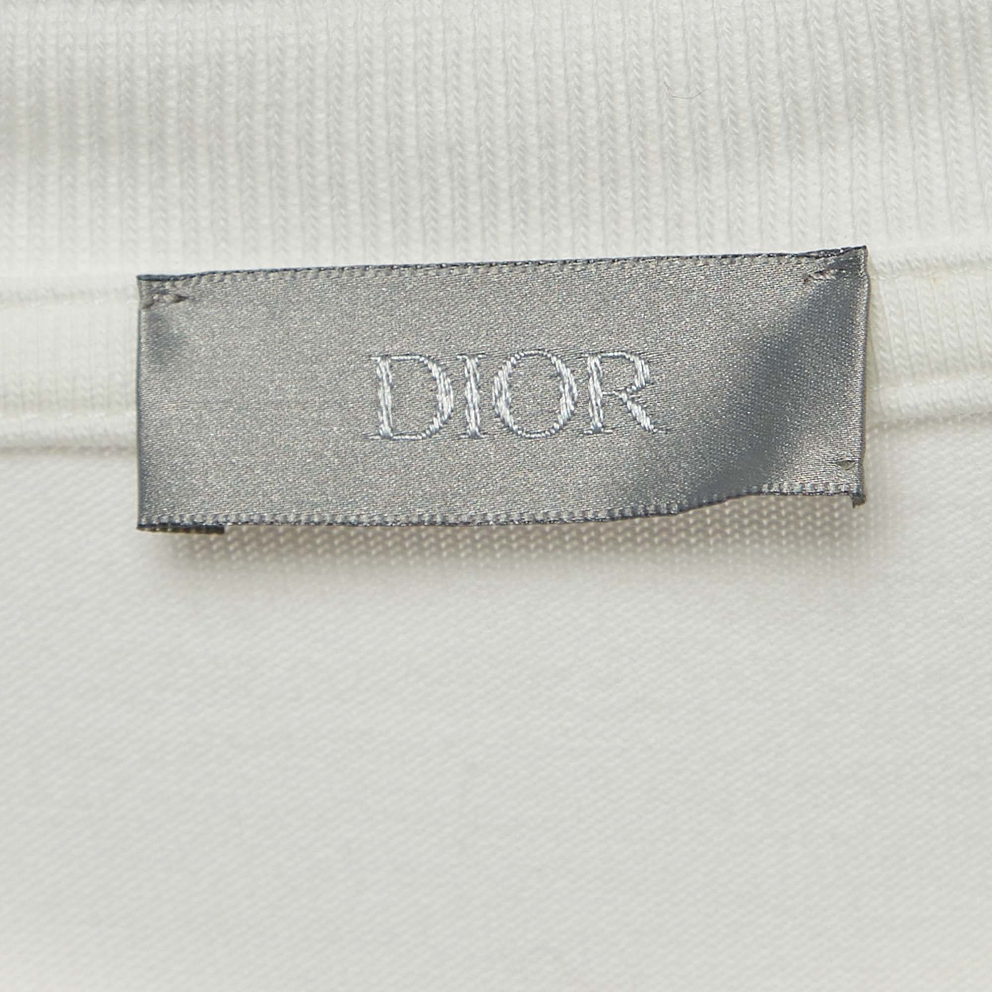 Dior Homme X Air Jordan White Embroidered Cotton Half Sleeve T-Shirt M