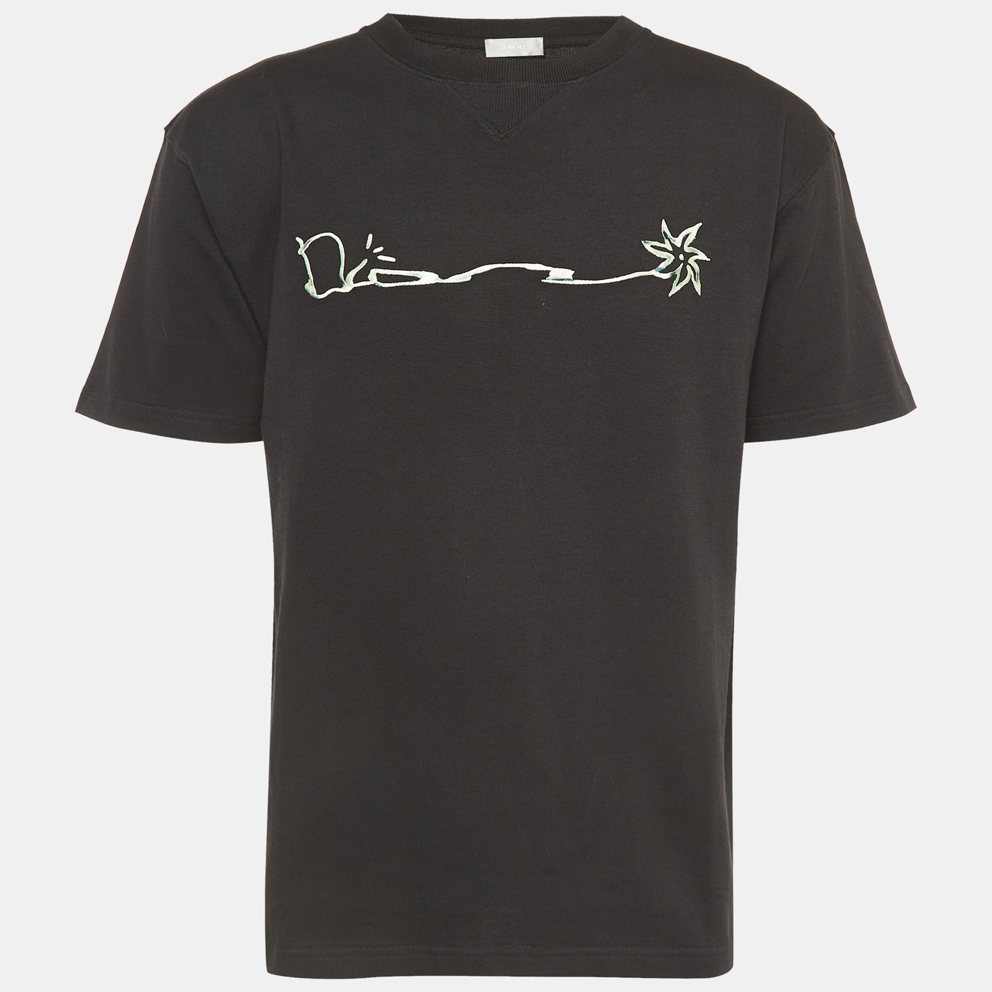 Dior Homme X Cactus Jack Black Embroidered Cotton Oversized T-Shirt M