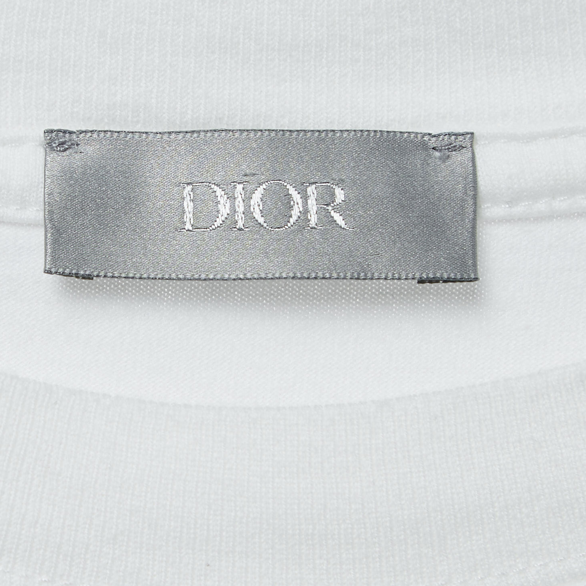 Dior Homme White Logo Embroidered Cotton T-Shirt S