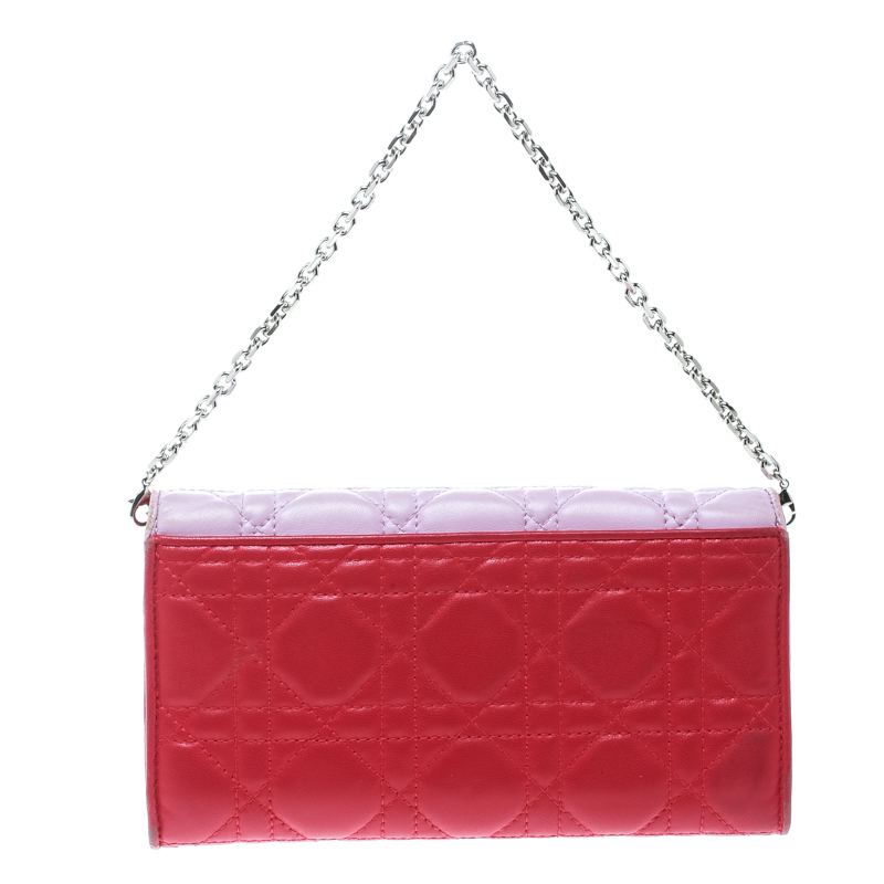 Dior Two Tone Pink Cannage Leather Lady Dior Rendez-Vous Wallet