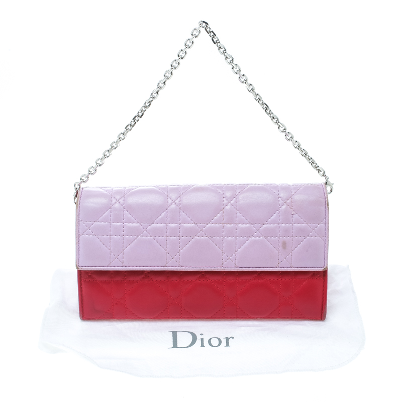 Dior Two Tone Pink Cannage Leather Lady Dior Rendez-Vous Wallet