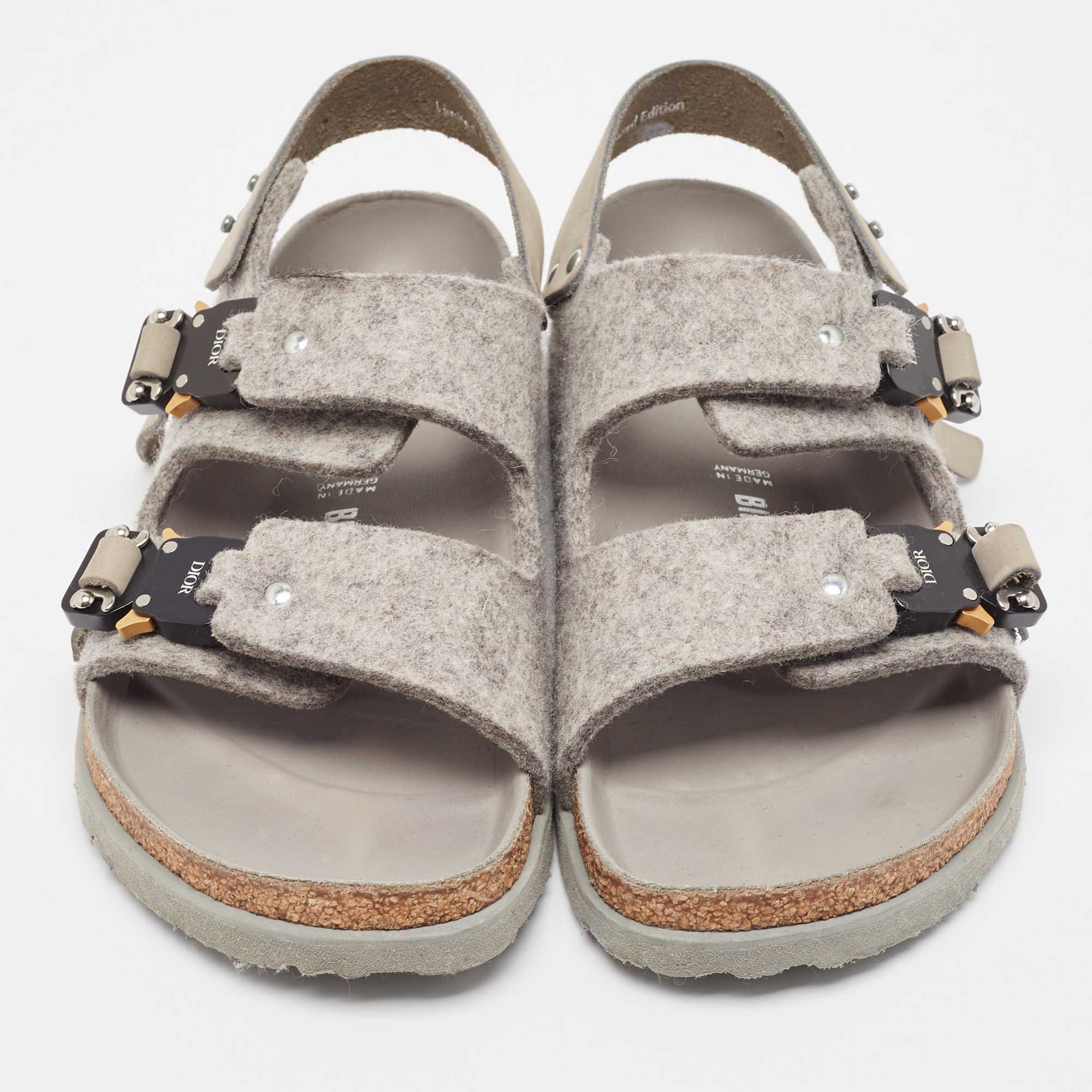 Dior X Birkenstock Grey Wool Slingback Sandals Size 40