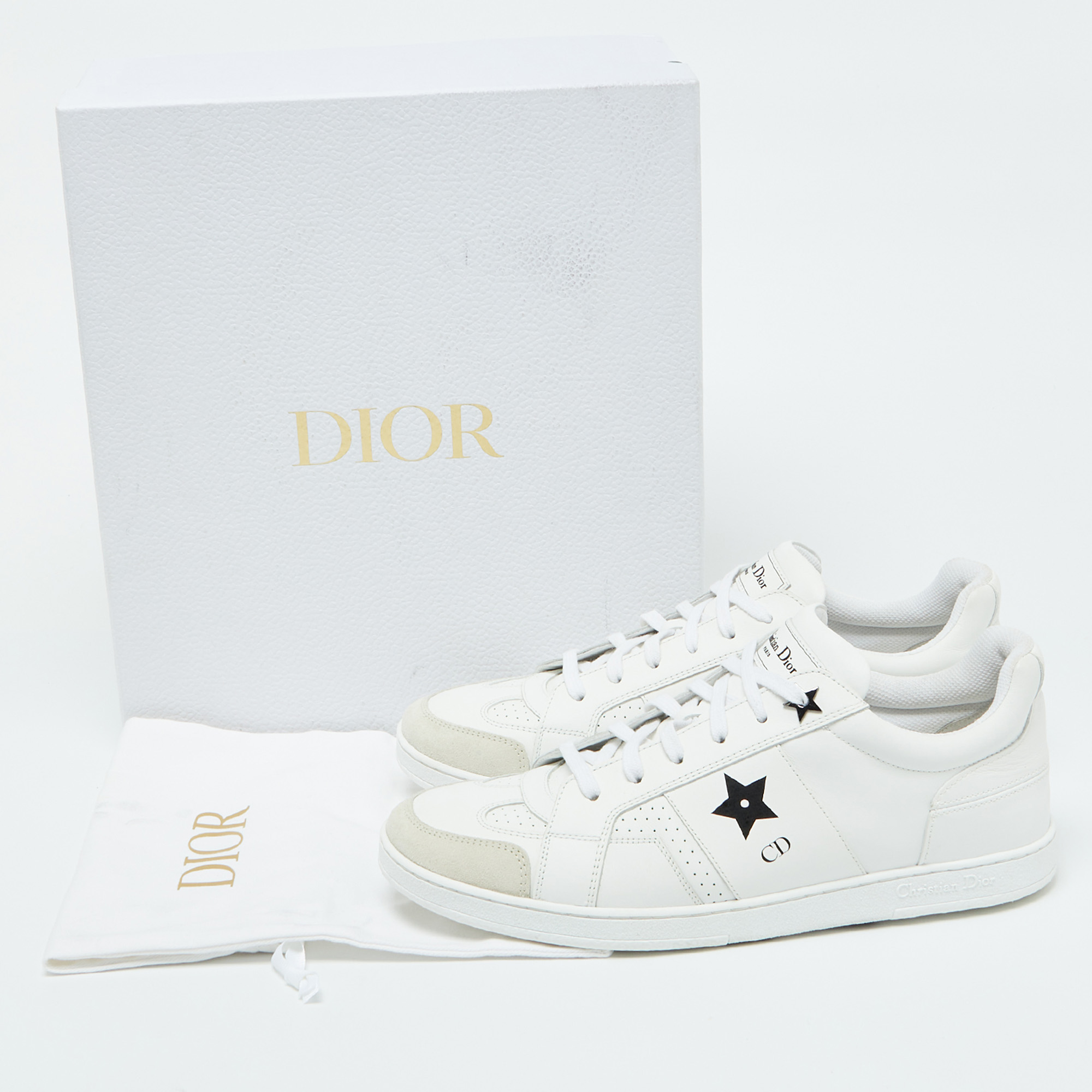 Dior White Leather And Suede Low Top Sneakers Size 41.5