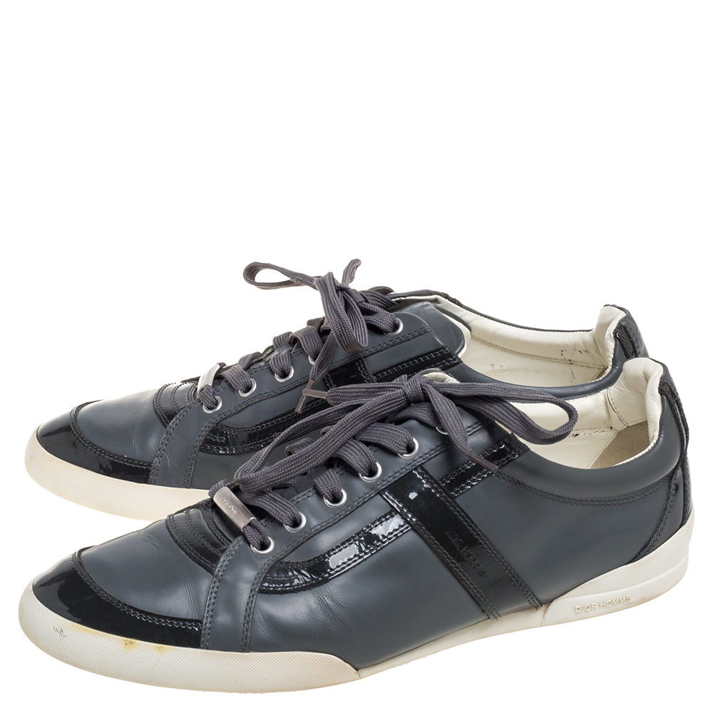 Dior Grey Patent Leather And Leather Low Top Sneaker Size 41