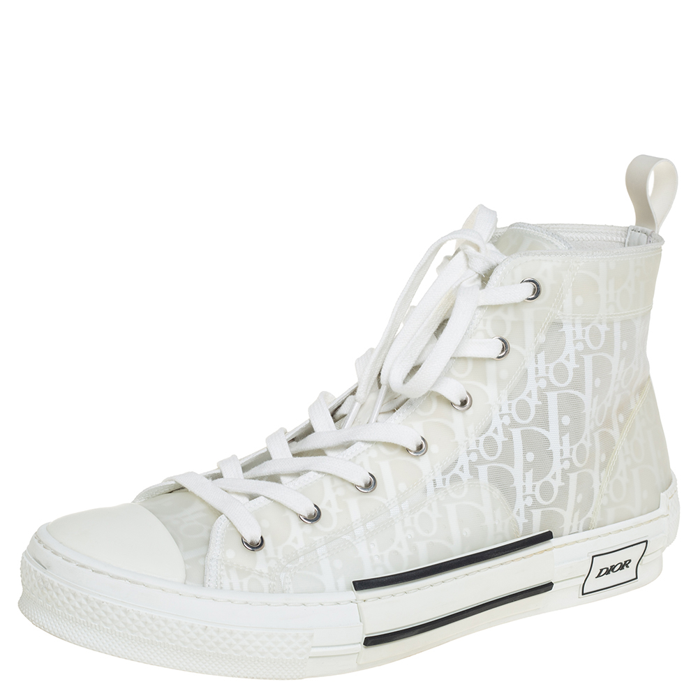 Dior White Oblique Mesh And PVC B23 High Top Sneakers Size 45