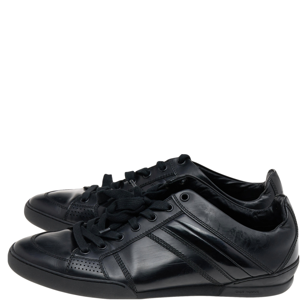 Dior Homme Black Patent And Leather Low Top Sneakers Size 39.5