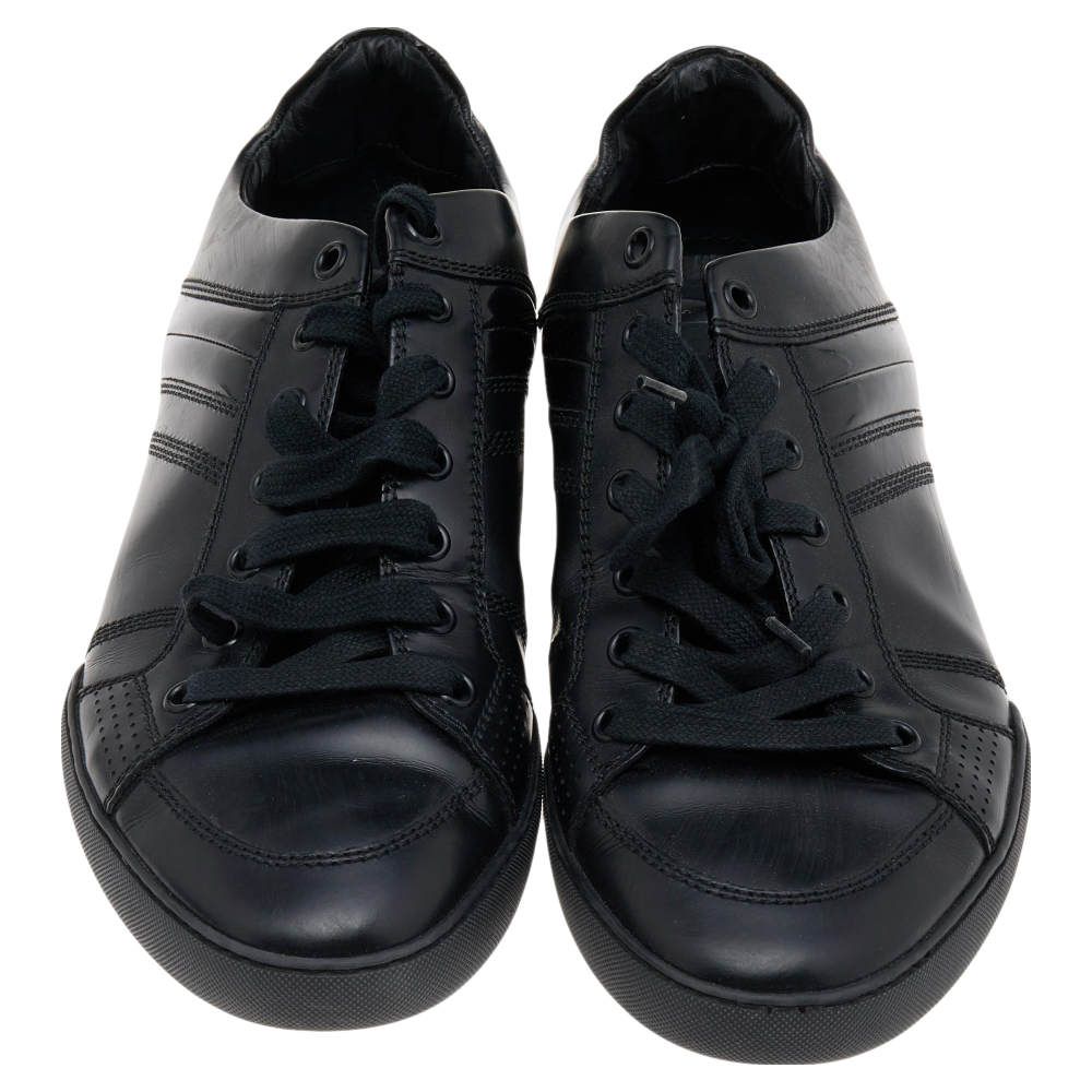 Dior Homme Black Patent And Leather Low Top Sneakers Size 39.5