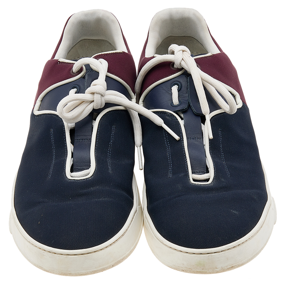 Dior Navy Blue/Burgundy Fabric And Leather B17 Low Top Sneakers Size 43